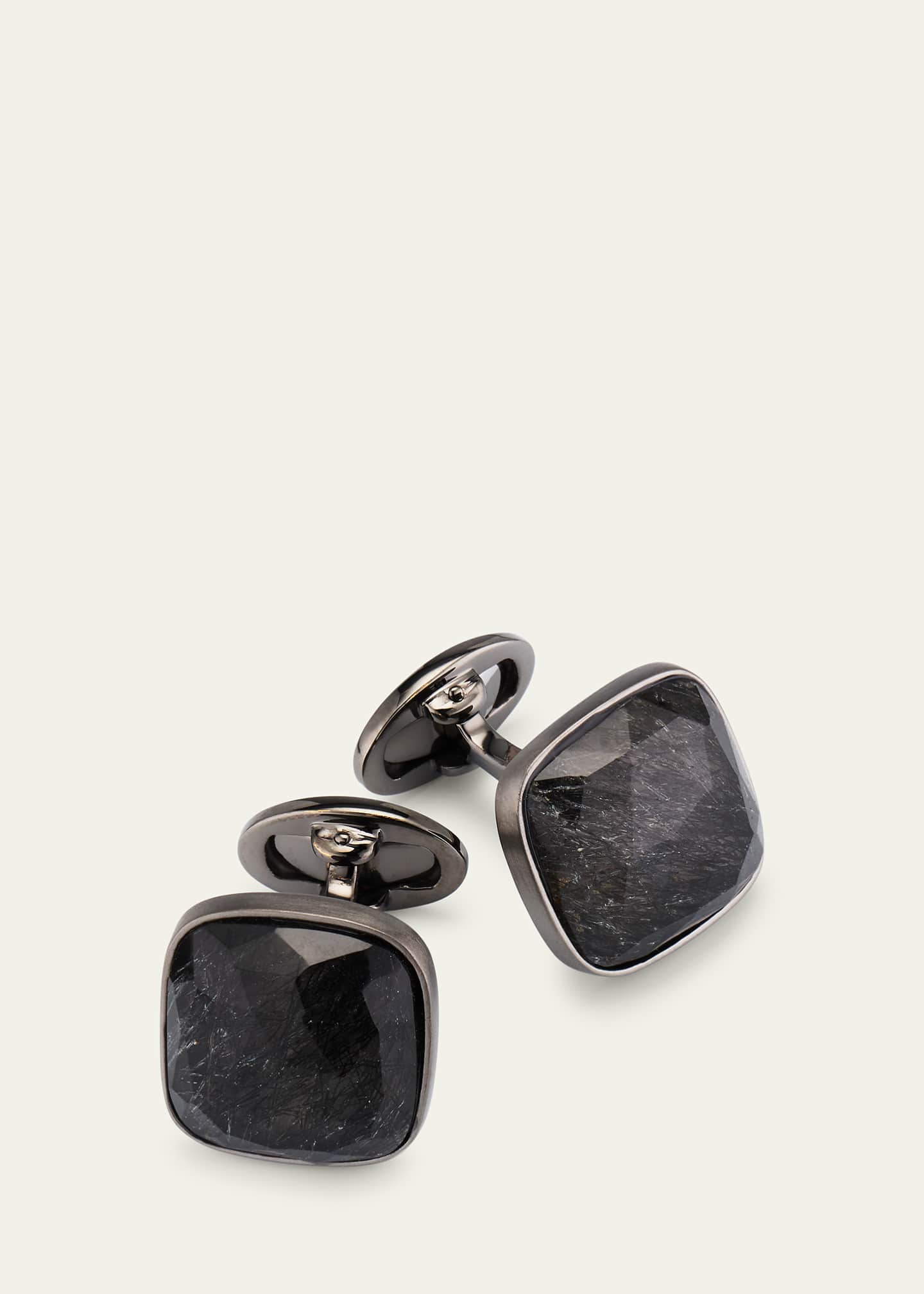 Jan Leslie Men's Square Black Rutliated Quartz Cufflinks Image 4 of 4