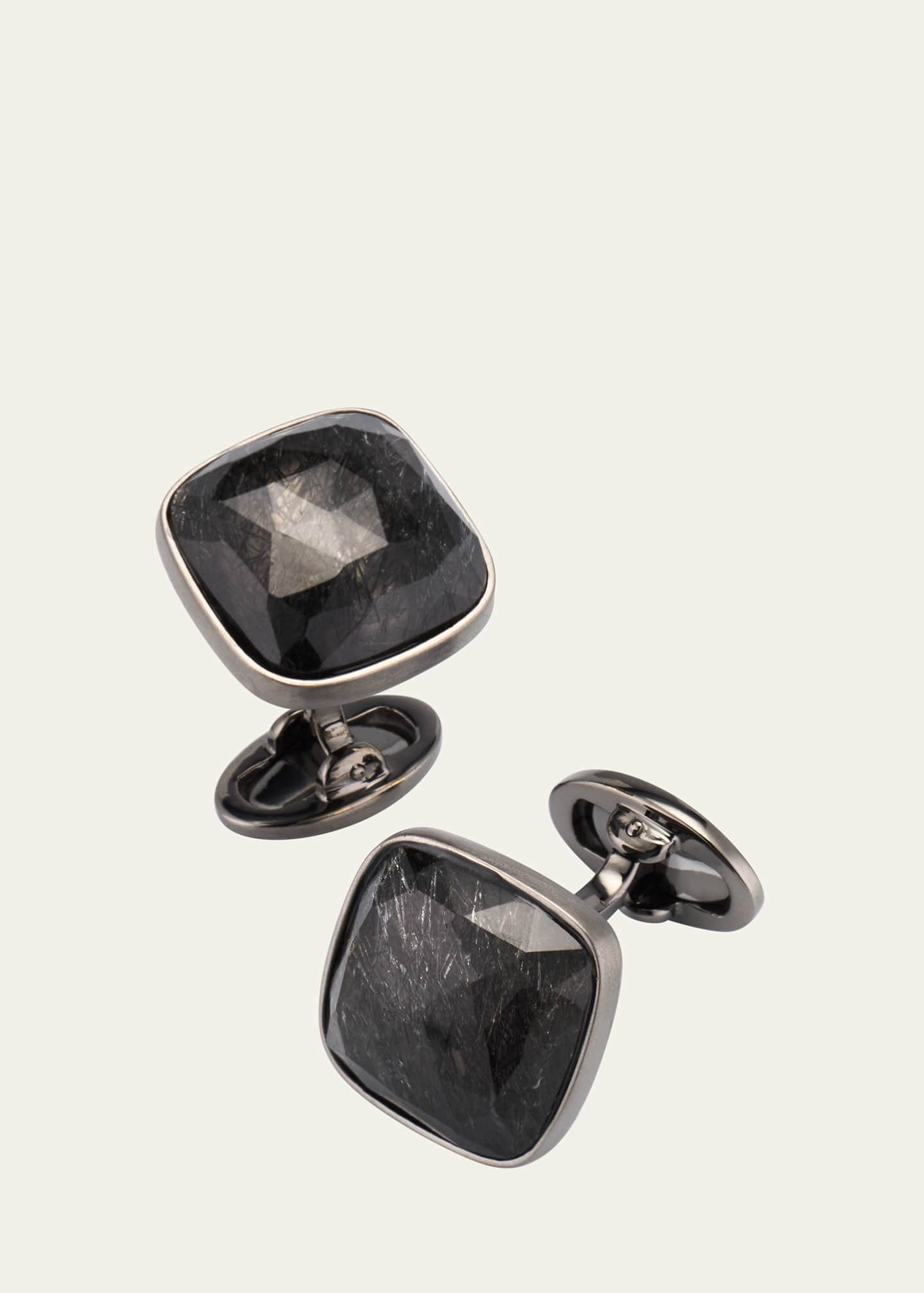 Jan Leslie Men's Square Black Rutliated Quartz Cufflinks Image 1 of 4