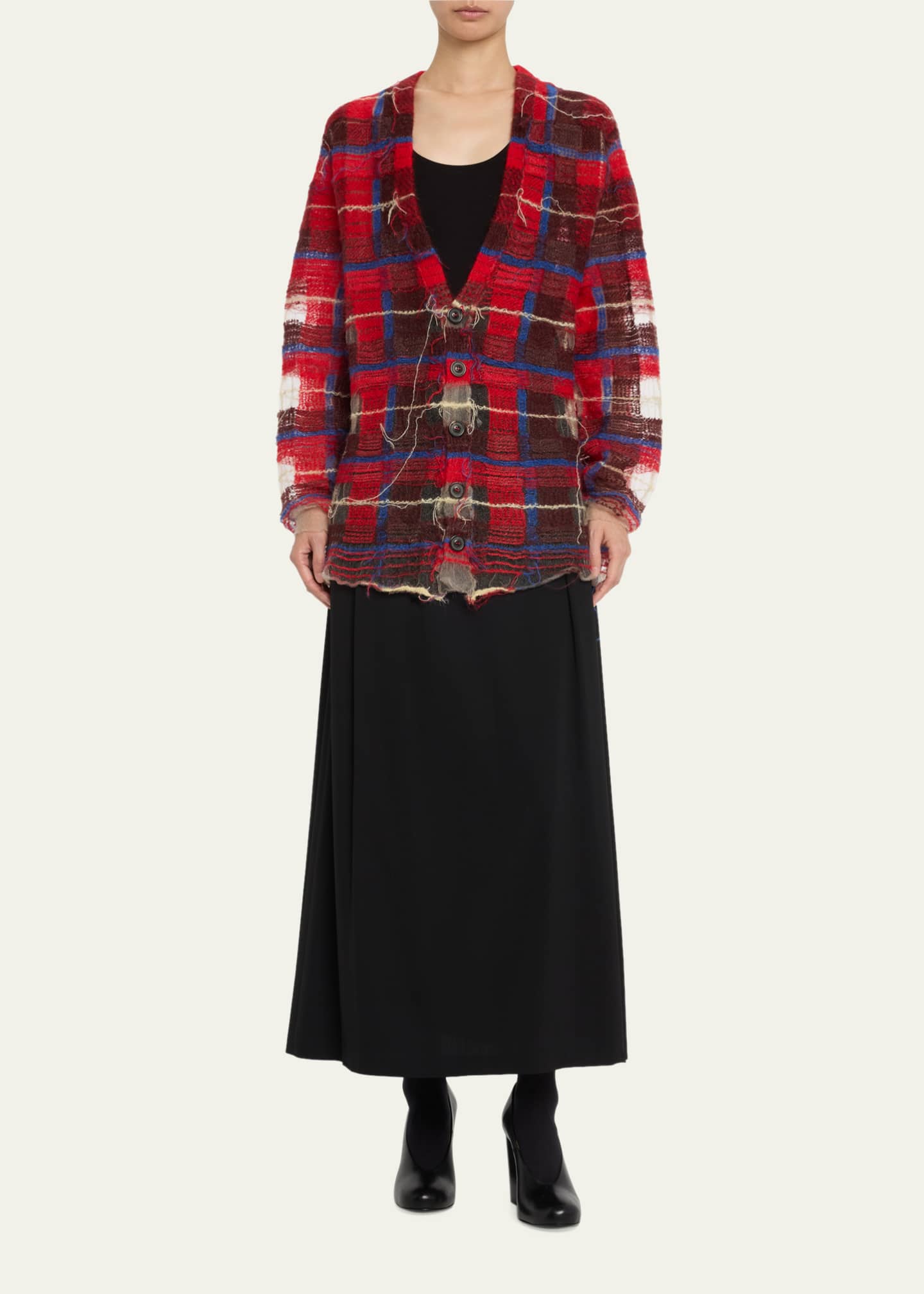 Maison Margiela Mohair Plaid Cardigan with Mesh Inset Details