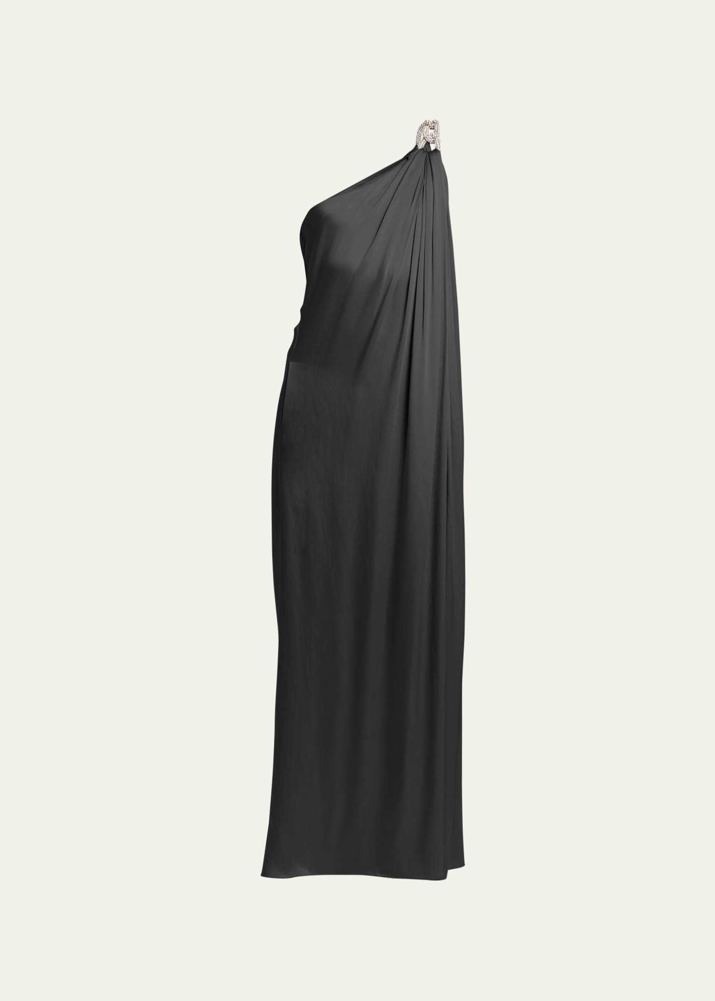 Stella McCartney Double Satin One-Shoulder Gown w/ Rhinestone Detail