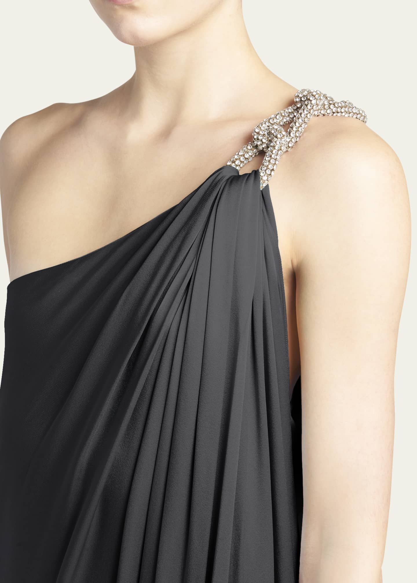 Stella McCartney Double Satin One-Shoulder Gown w/ Rhinestone Detail