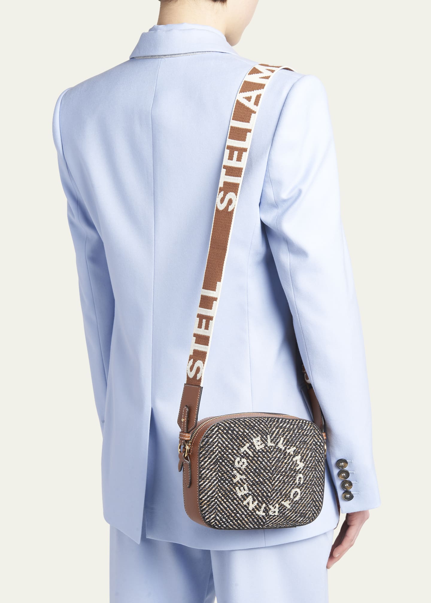 Stella McCartney Logo Small Herringbone Camera Shoulder Bag
