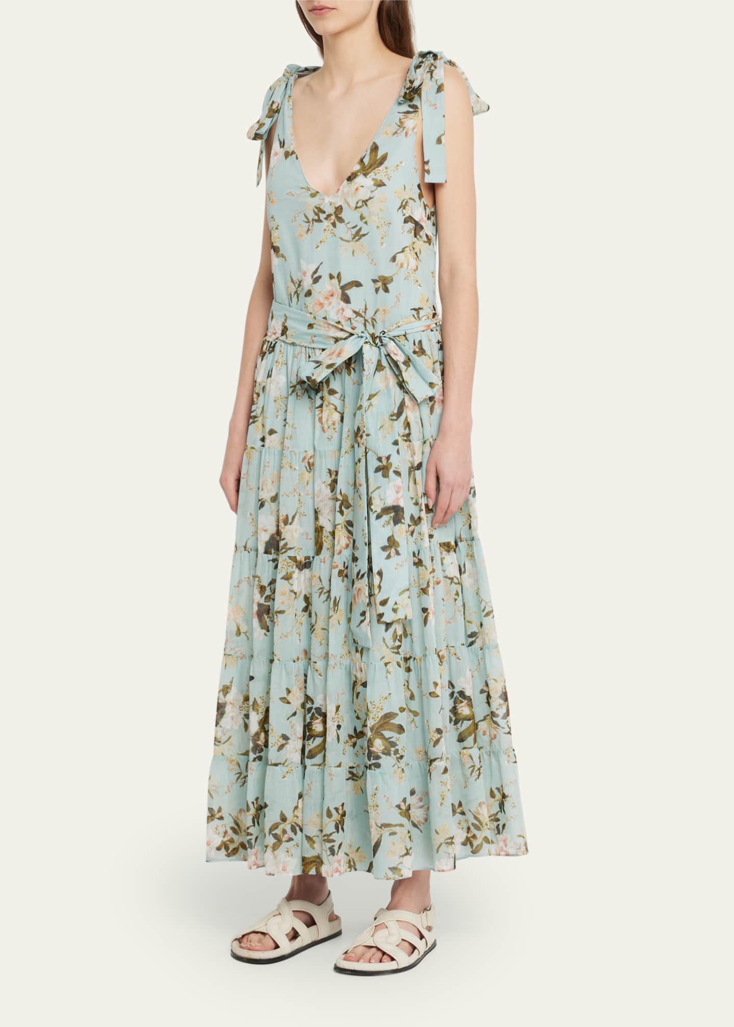 Tie shoulder midi online dress