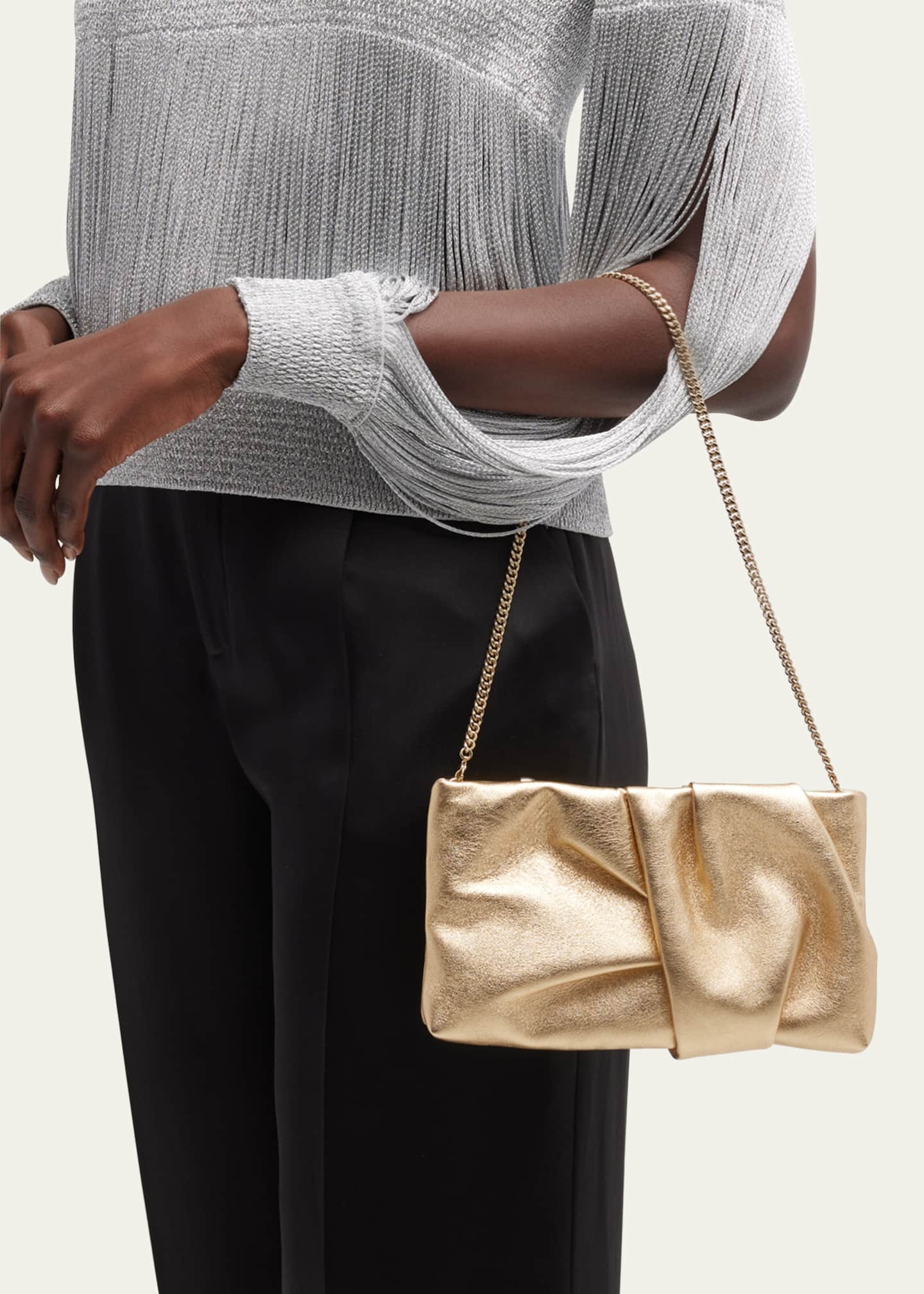 Jimmy Choo Bonny Ruched Metallic Leather Clutch Bag Bergdorf Goodman