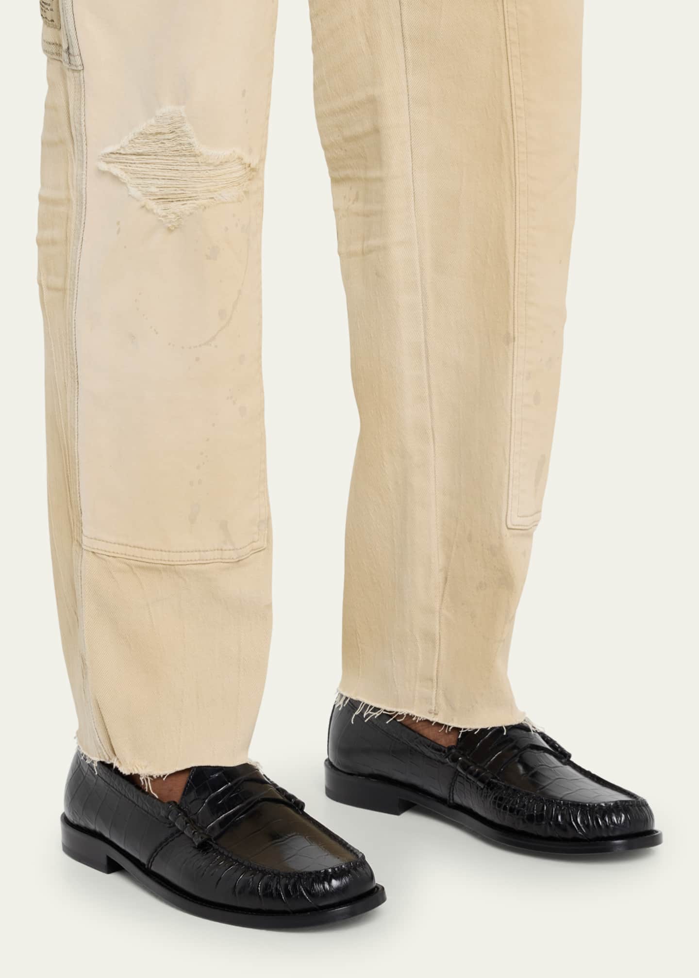 Rhude Men's Croc-Effect Leather Penny Loafers - Bergdorf Goodman