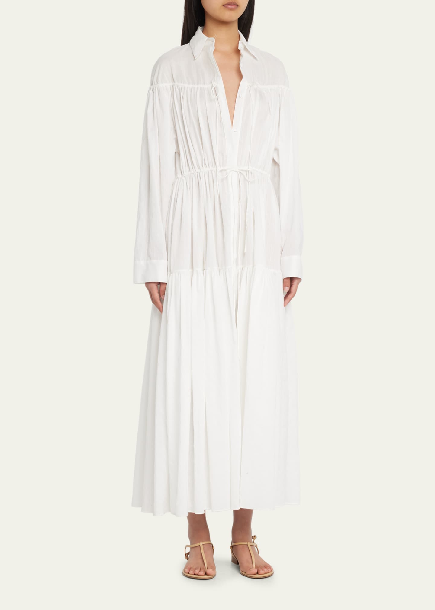 Matteau Tiered Long-Sleeve Drawcord Maxi Dress - Bergdorf Goodman