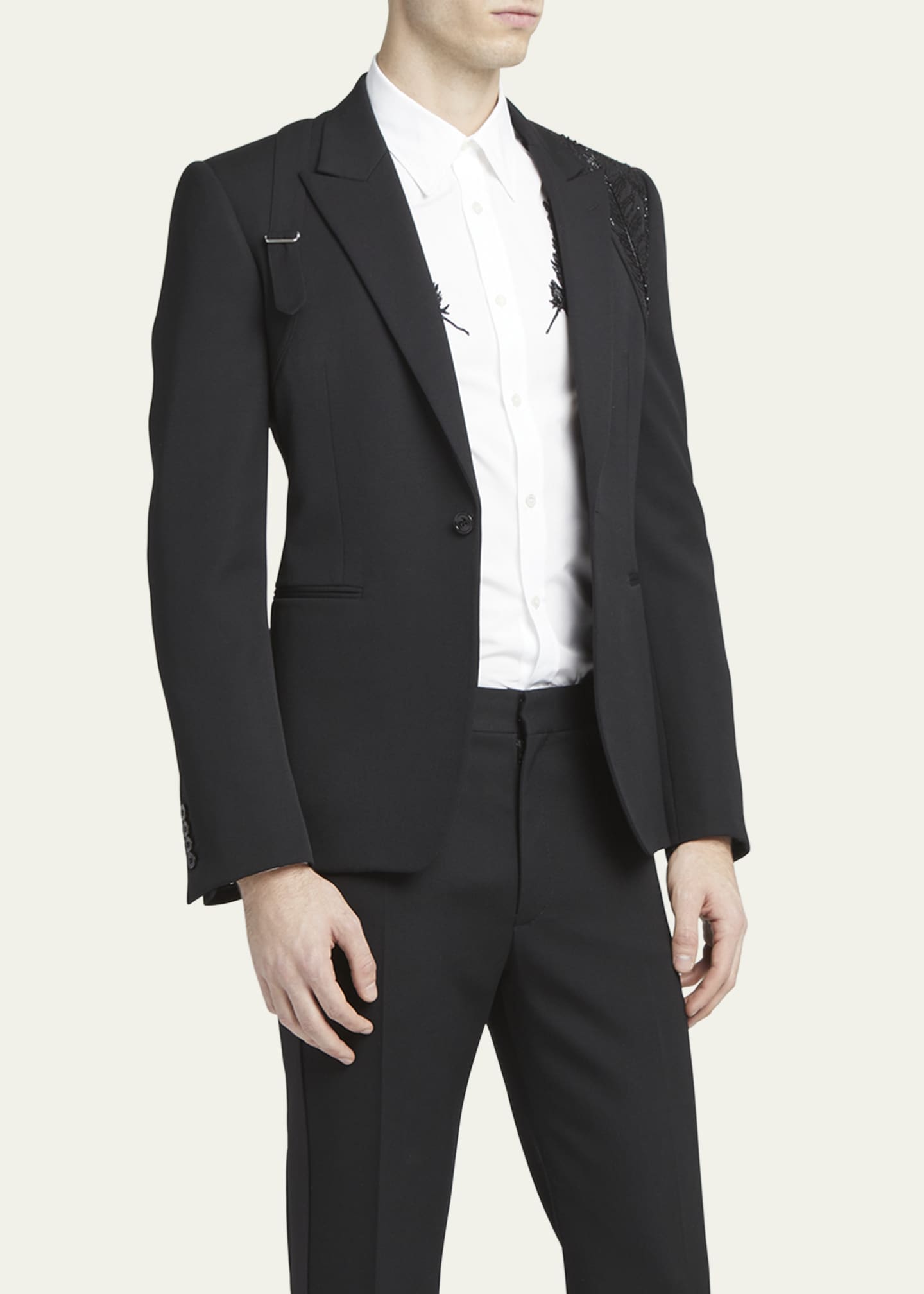 Alexander McQueen Men's Grain de Poudre Crystal Harness Tuxedo Jacket