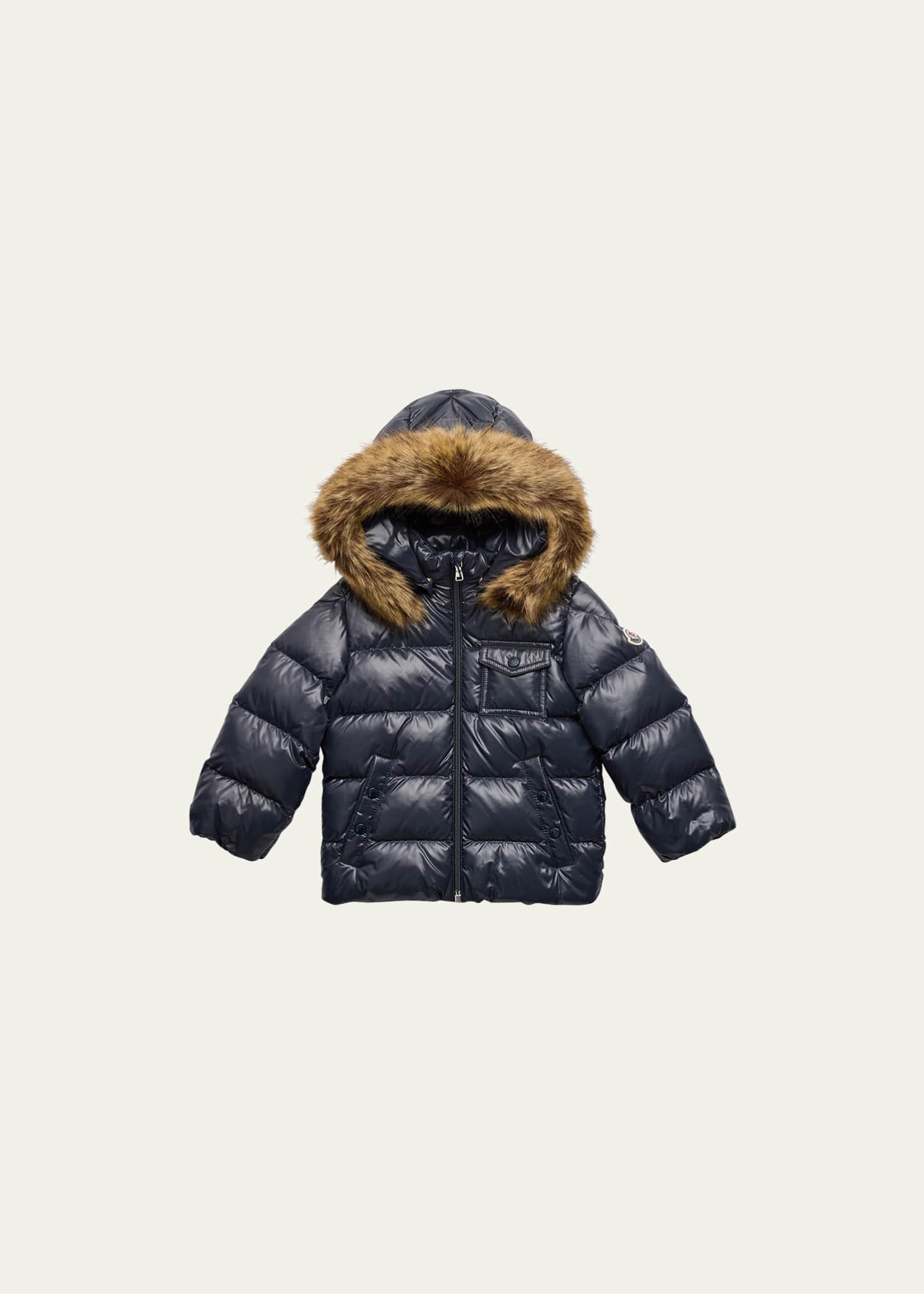 Moncler Kid's Quilted Puffer Faux Fur Jacket, Size 3M-3