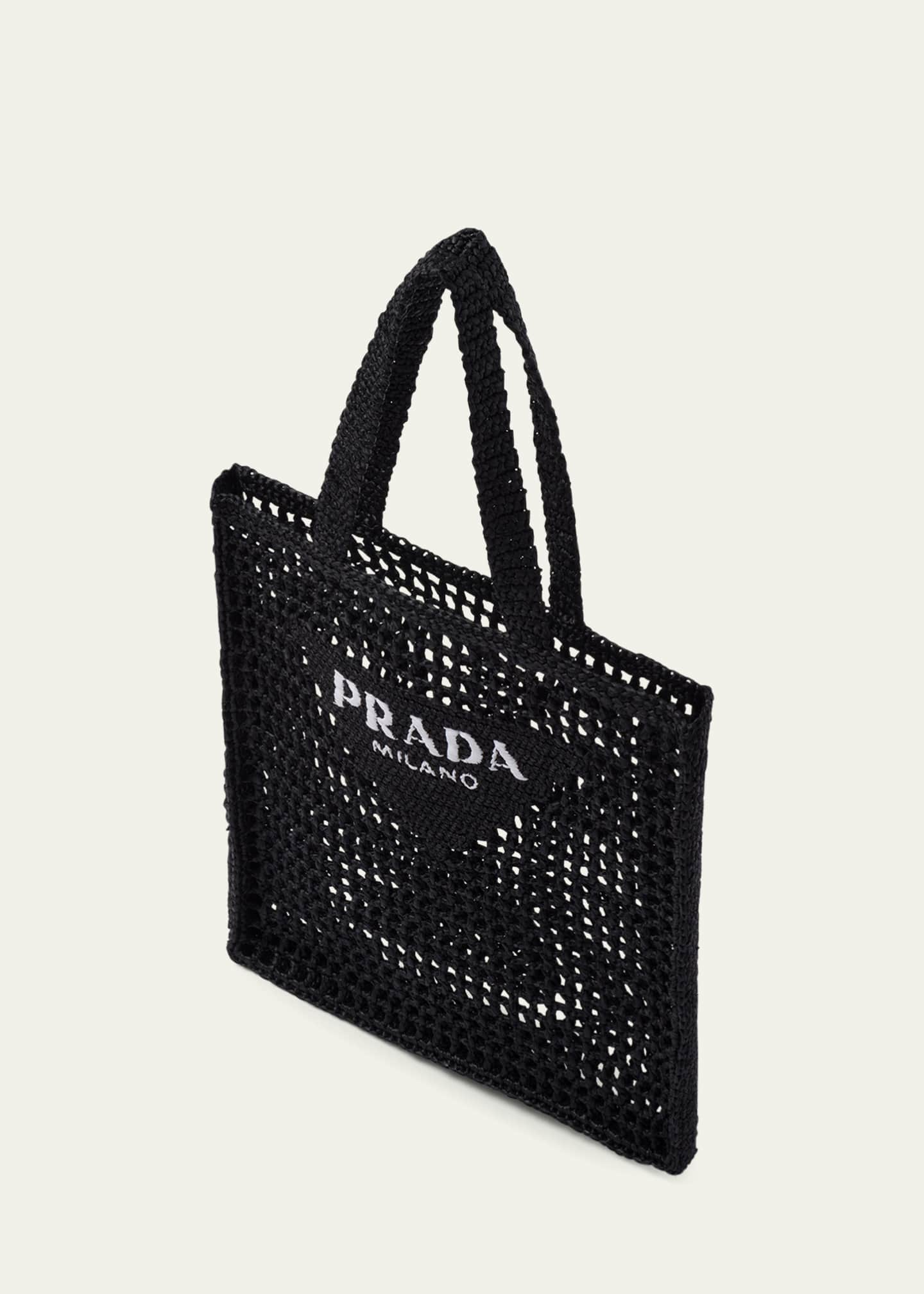 Logo Raffia Tote Bag in White - Prada