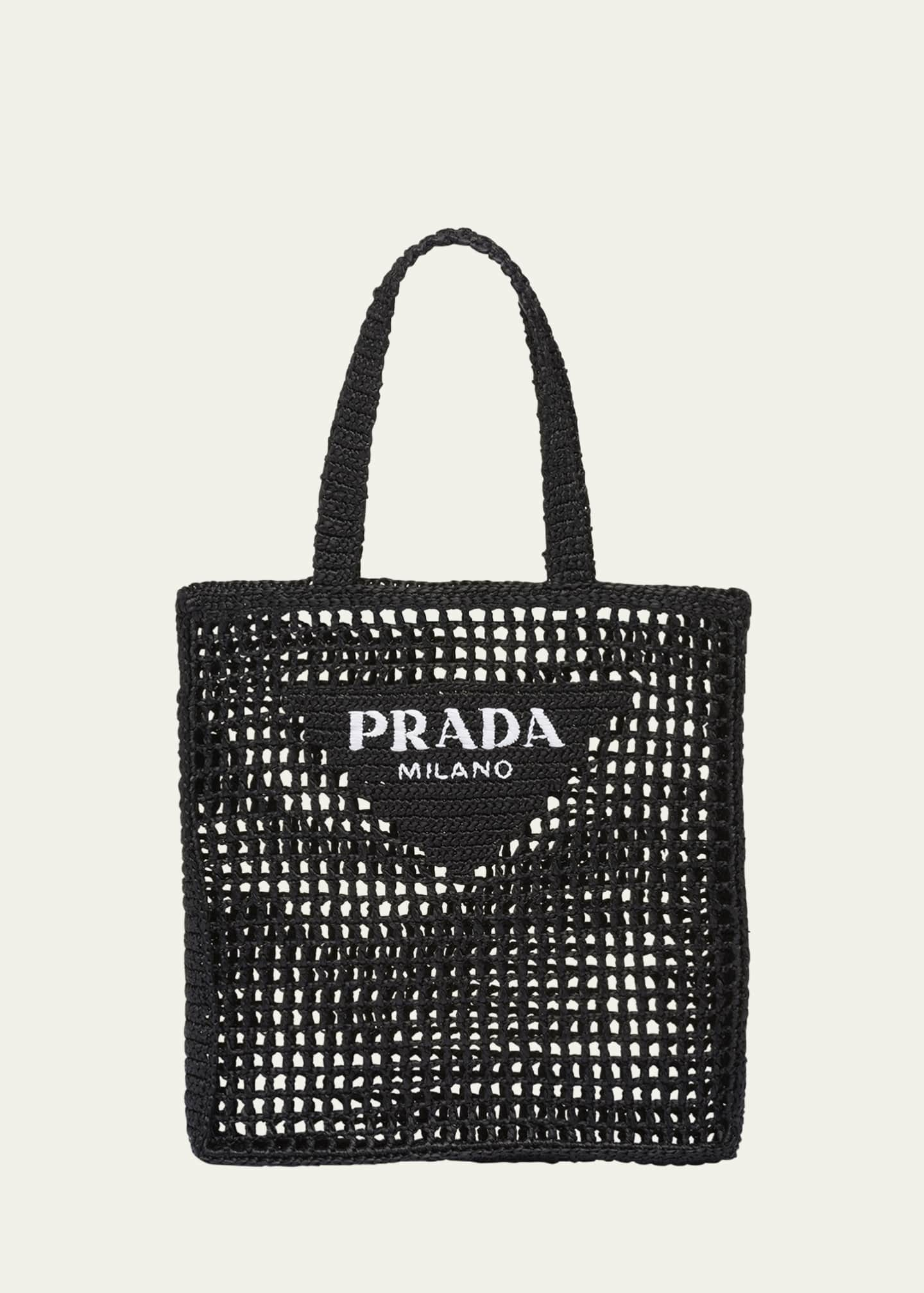 Shop Prada Raffia Tote Bag with Logo