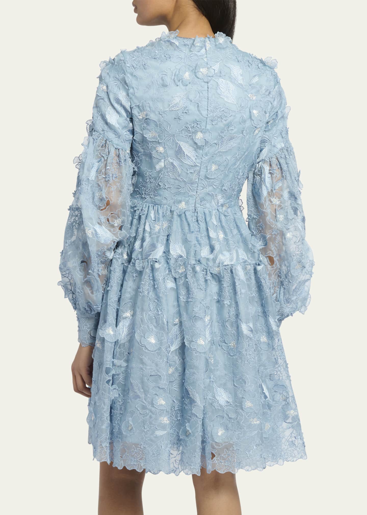 Erdem Floral Embroidered Applique Long-Sleeve Tiered Dress - Bergdorf ...