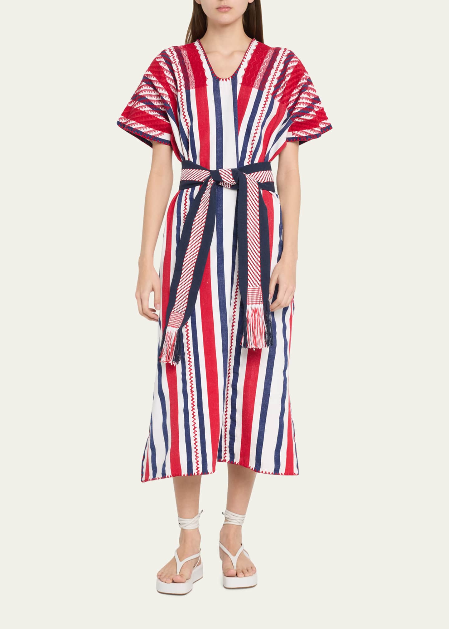 Pippa Holt Three-Panel Striped Embroidered Midi Kaftan Image 2 of 5