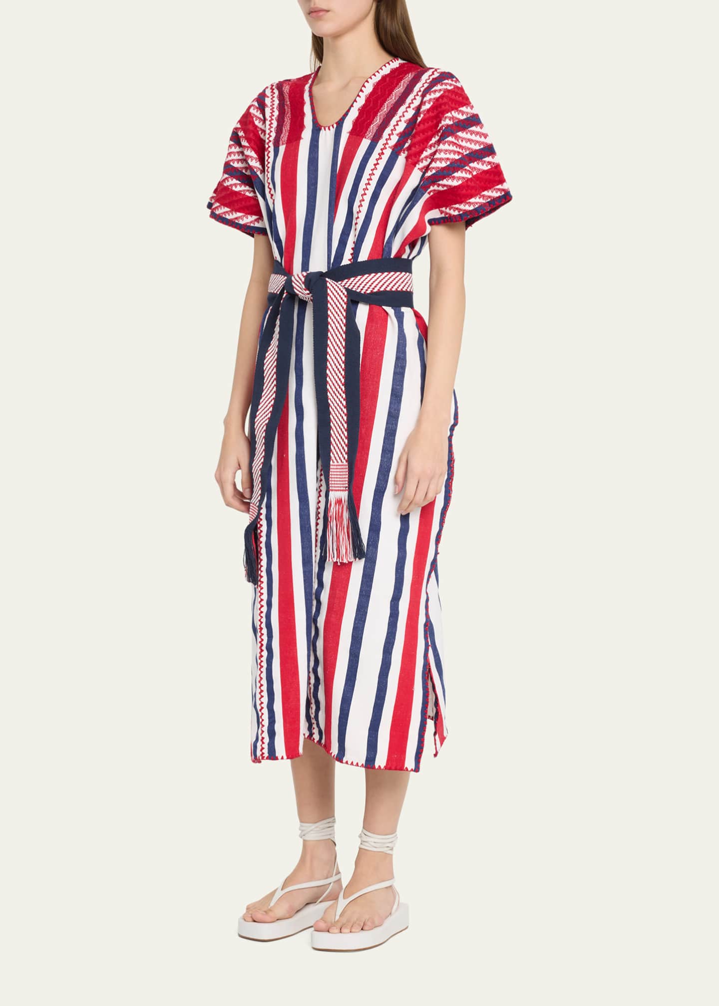 Pippa Holt Three-Panel Striped Embroidered Midi Kaftan Image 4 of 5