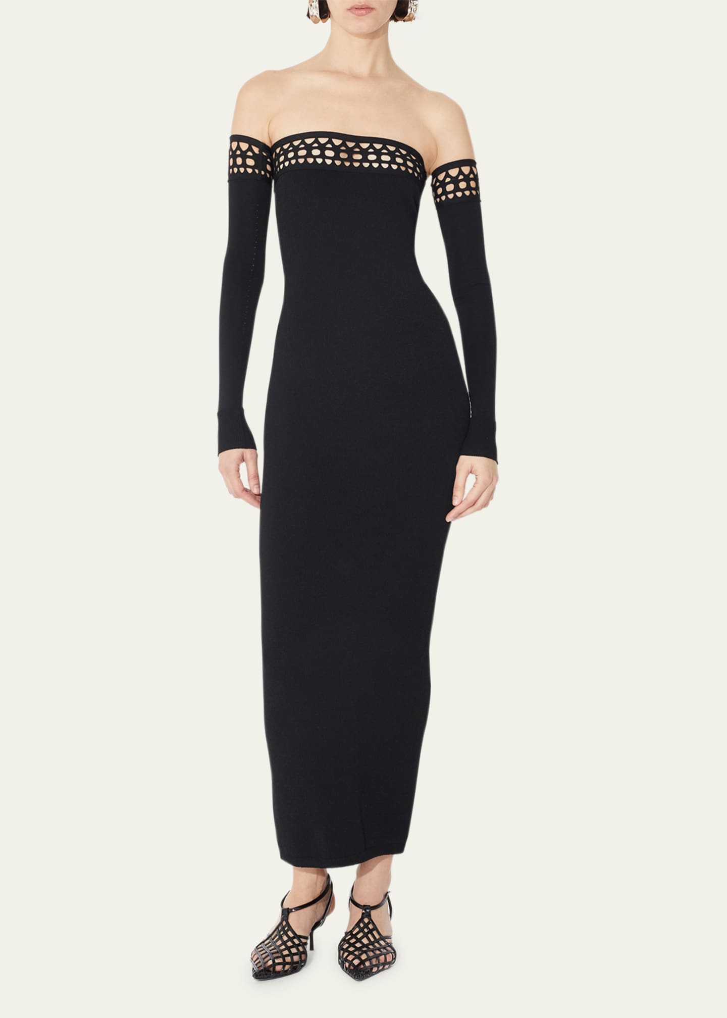 ALAIA Vienne Strapless Long Dress with Removable Sleeves