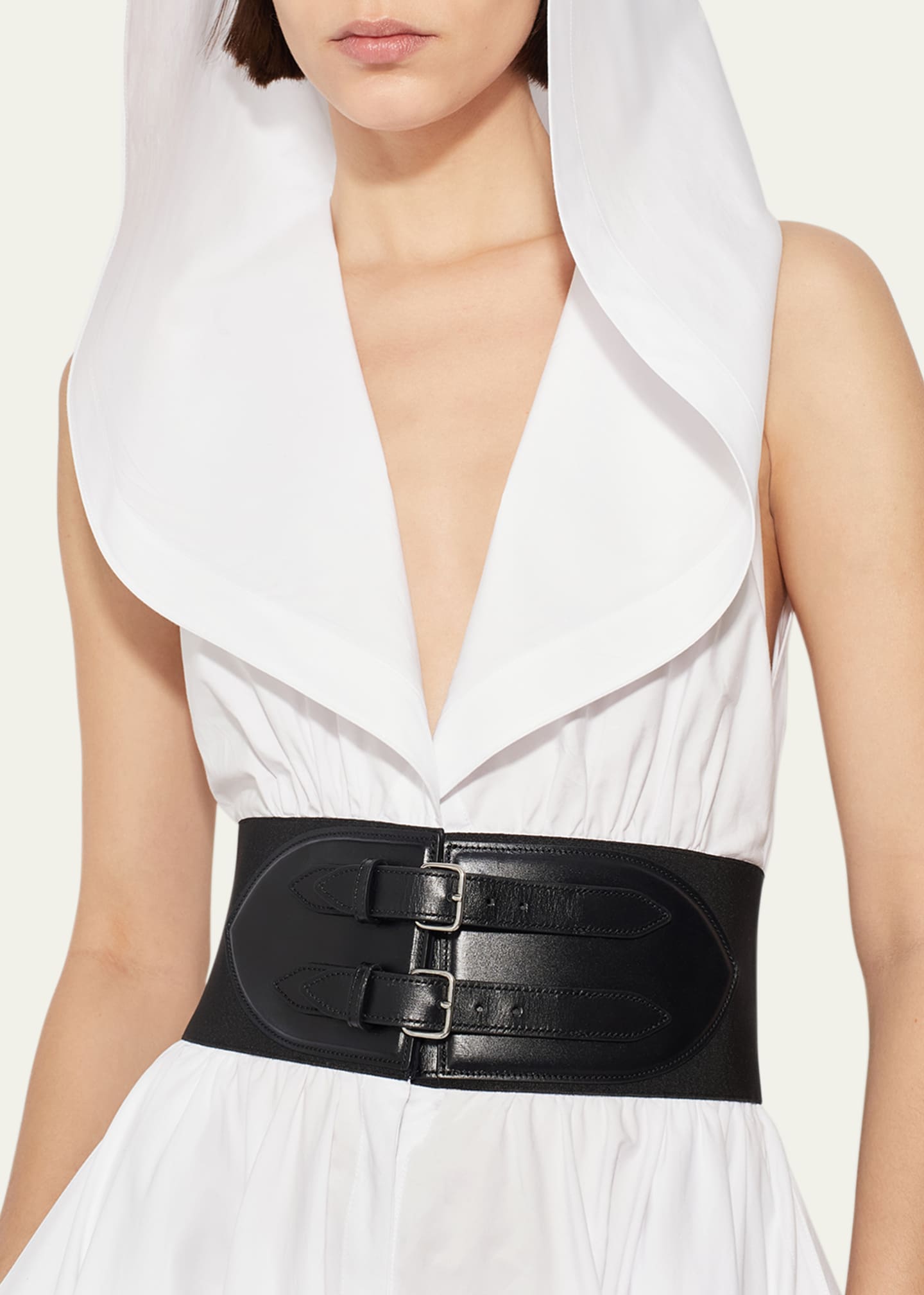 ALAIA Leather Corset Belt Hooded Midi Shirtdress - Bergdorf Goodman