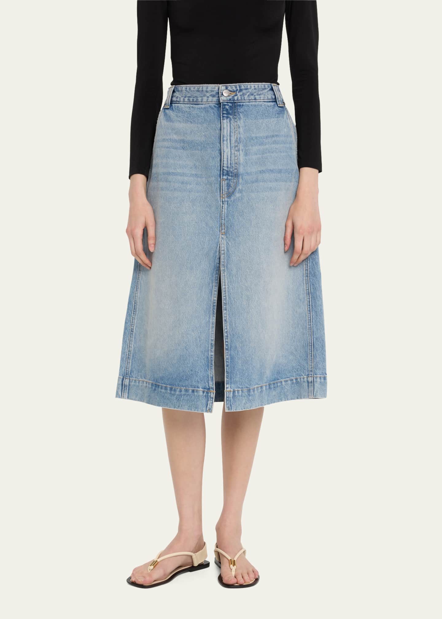 Khaite Charlene Denim Midi Skirt Image 4 of 5