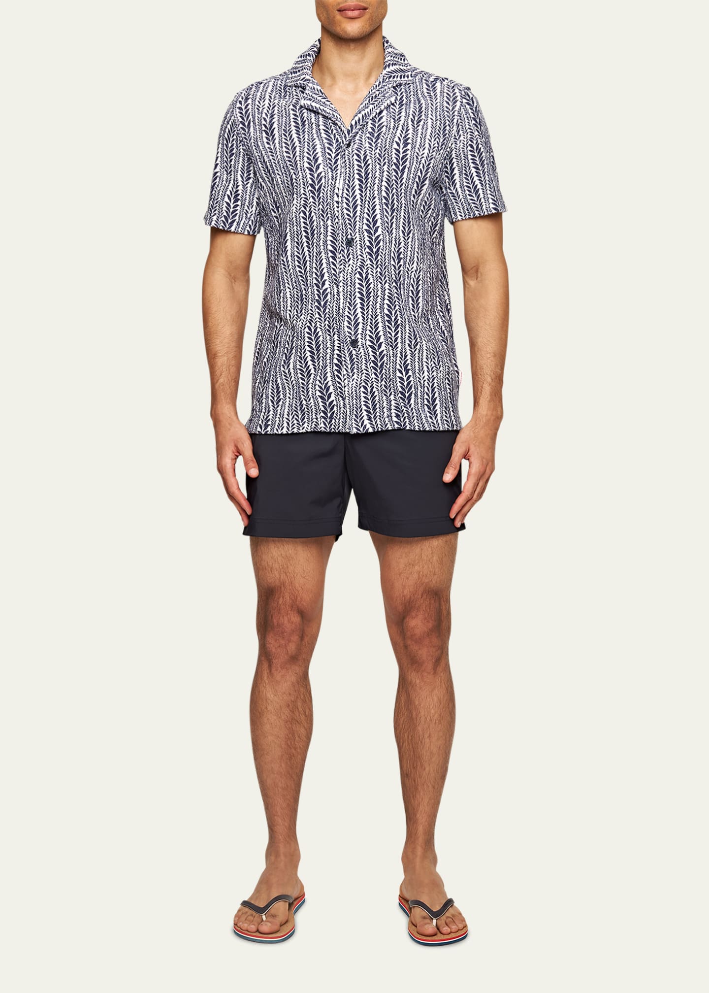 Orlebar Brown Men's Toweling Fern-Print Camp Shirt Image 2 of 5