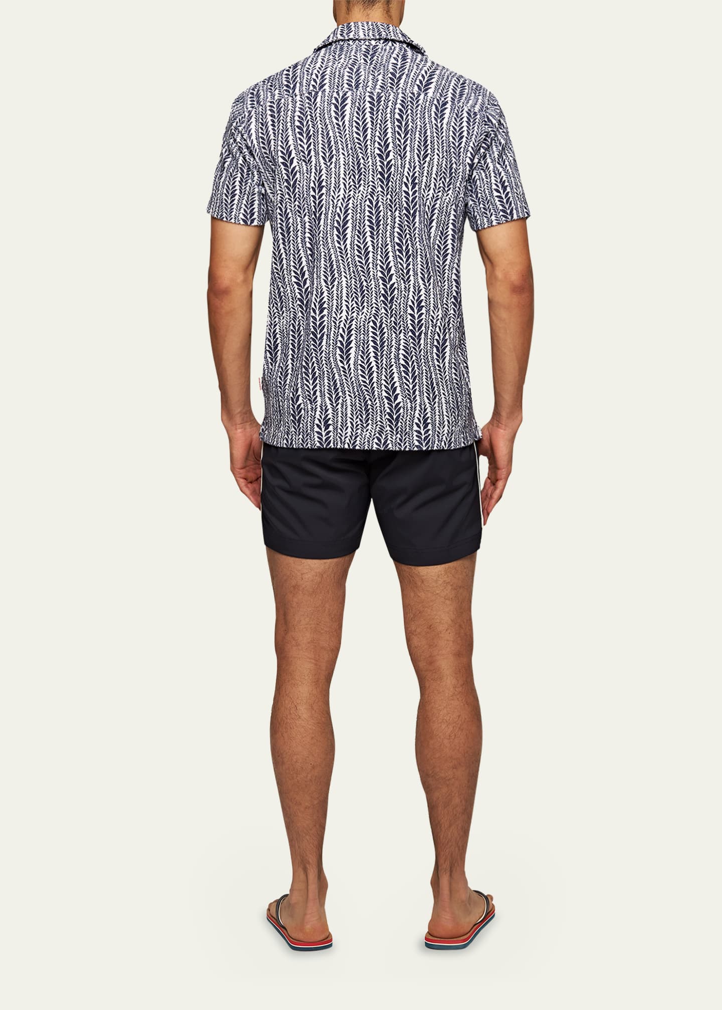 Orlebar Brown Men's Toweling Fern-Print Camp Shirt Image 3 of 5