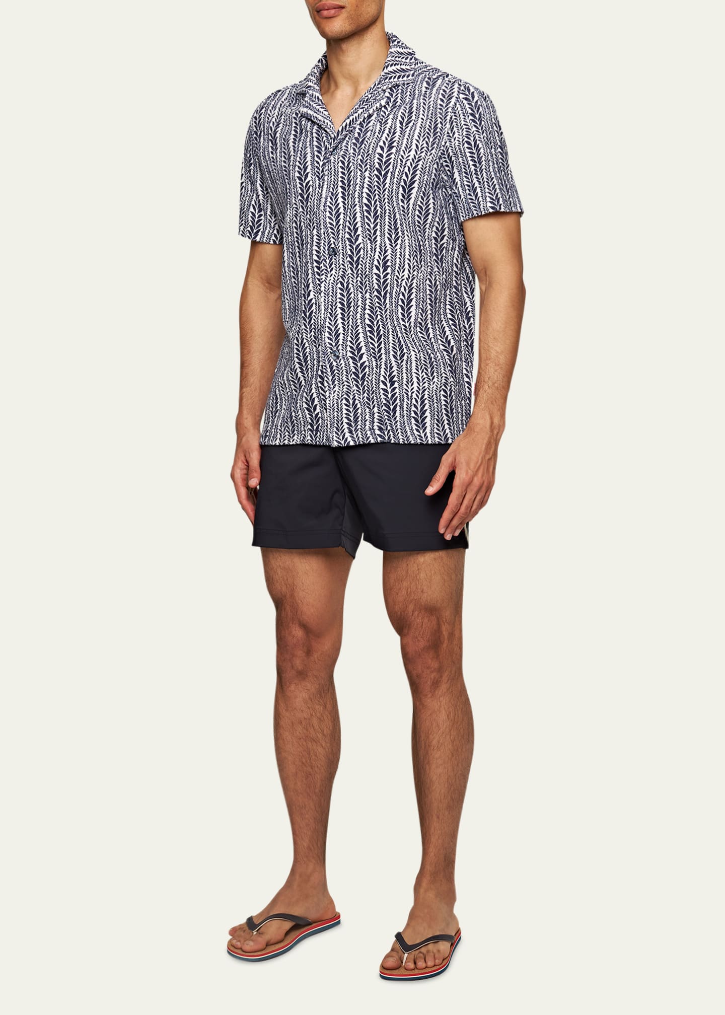 Orlebar Brown Men's Toweling Fern-Print Camp Shirt Image 4 of 5