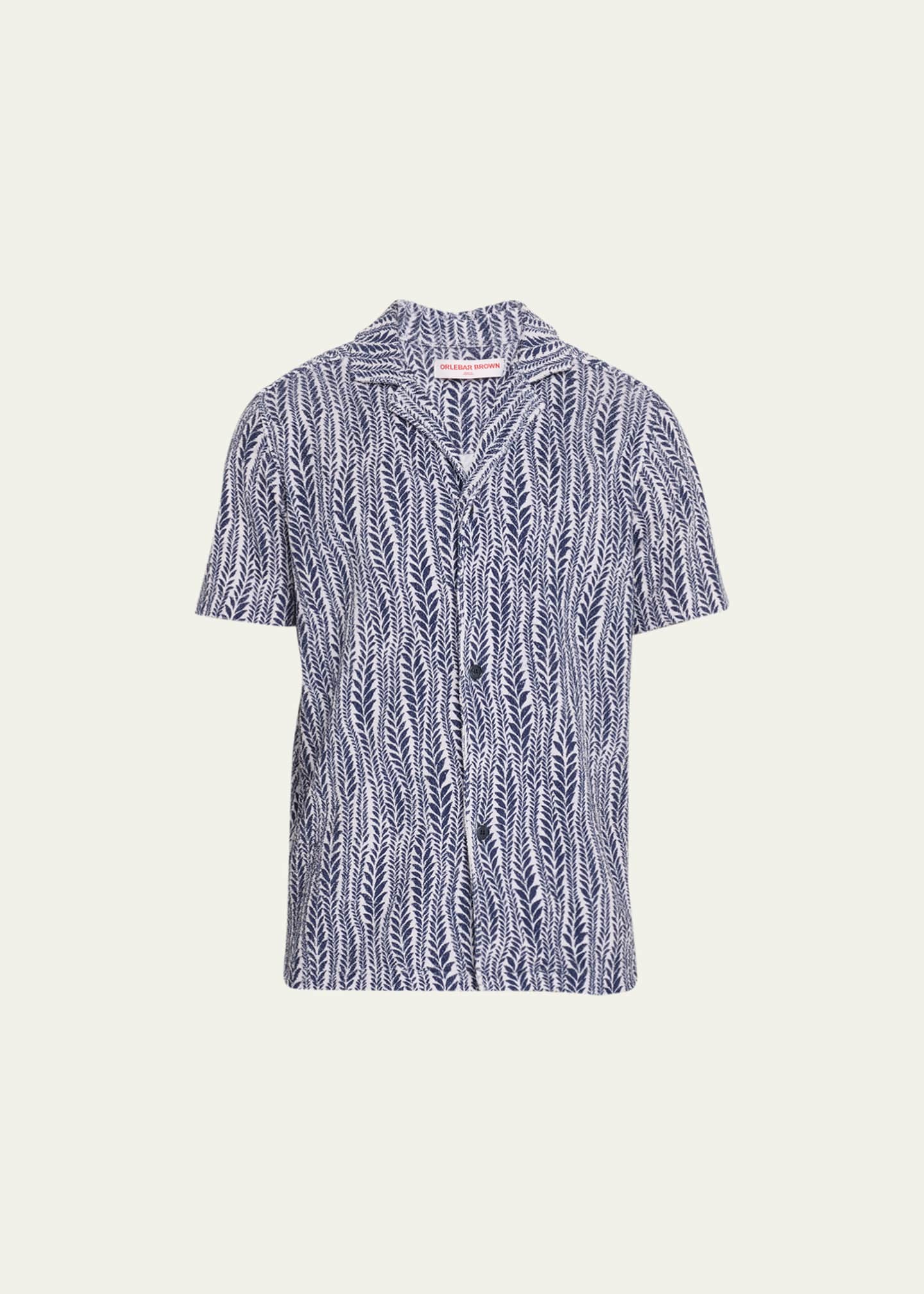 Orlebar Brown Men's Toweling Fern-Print Camp Shirt Image 1 of 5