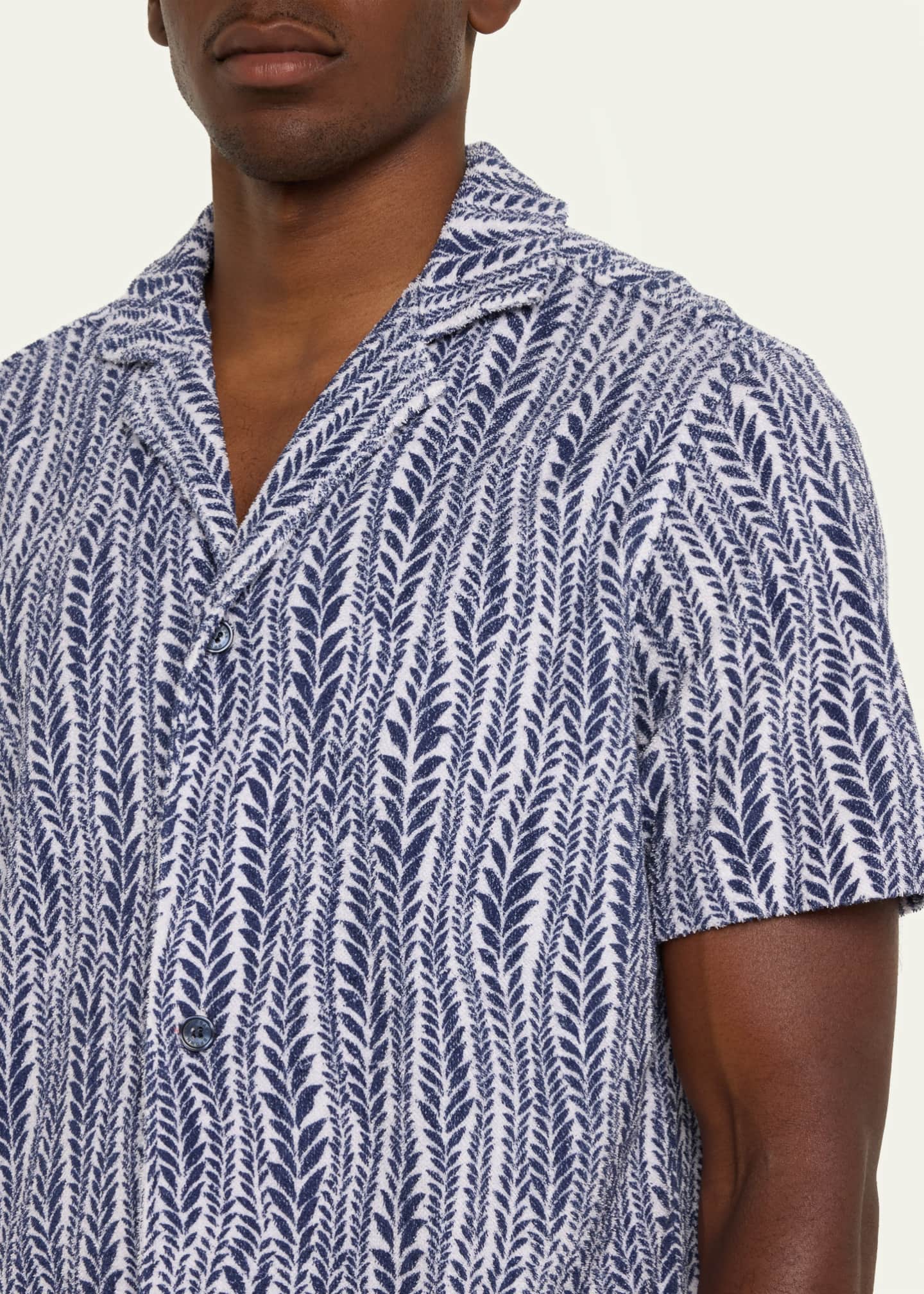 Orlebar Brown Men's Toweling Fern-Print Camp Shirt Image 5 of 5