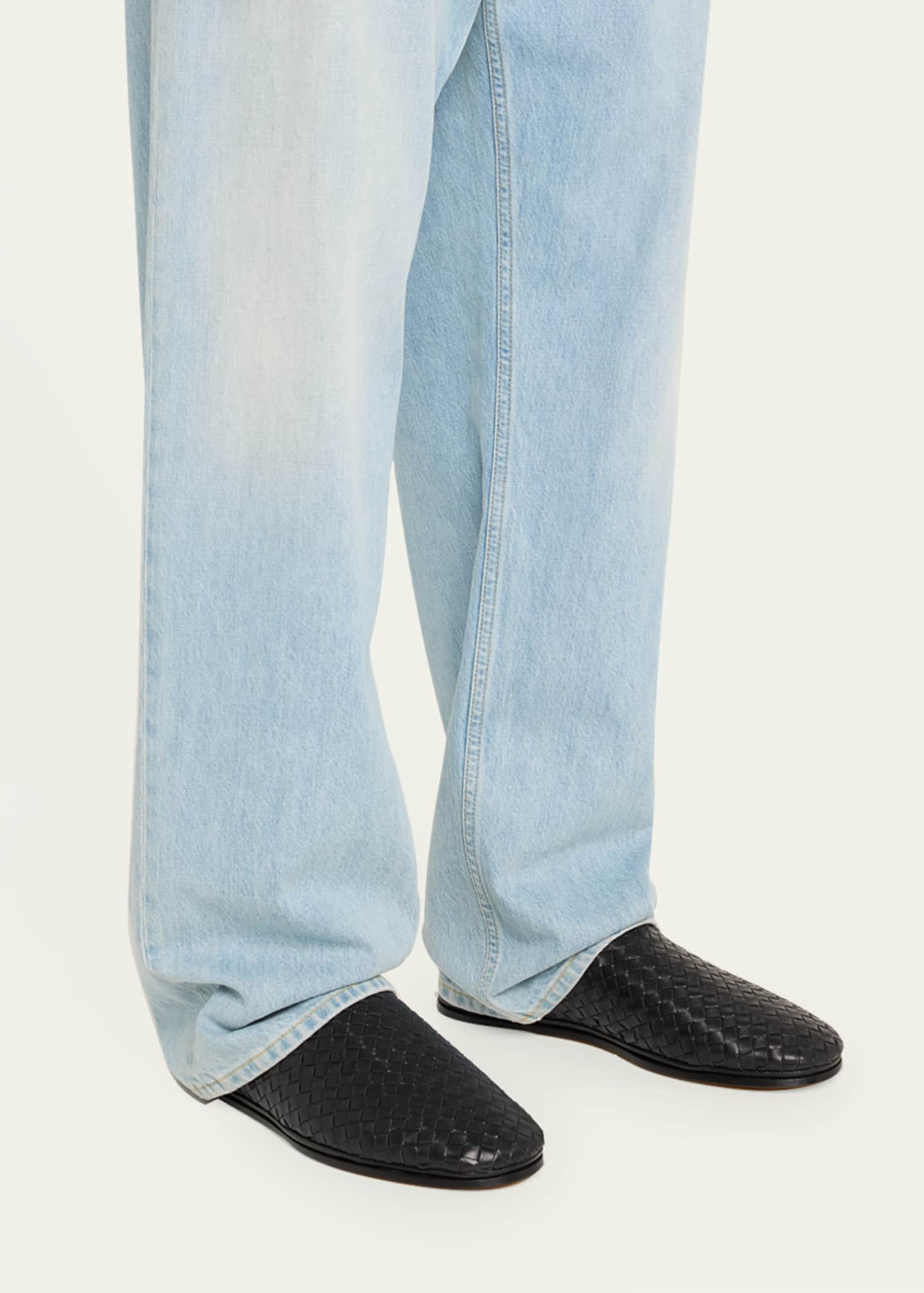 Bottega Veneta Men's Sunday Open-Back Intrecciato Leather Slippers Image 2 of 5