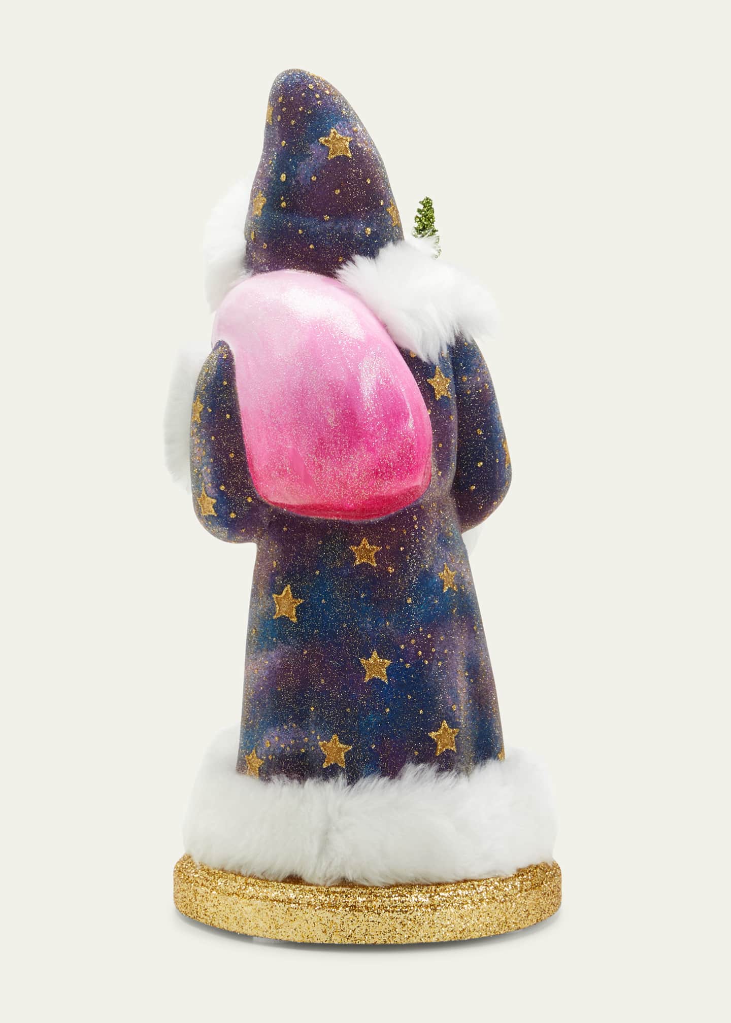Bergdorf Goodman Santa Figurine in Glittered Starry Coat with Faux Fur