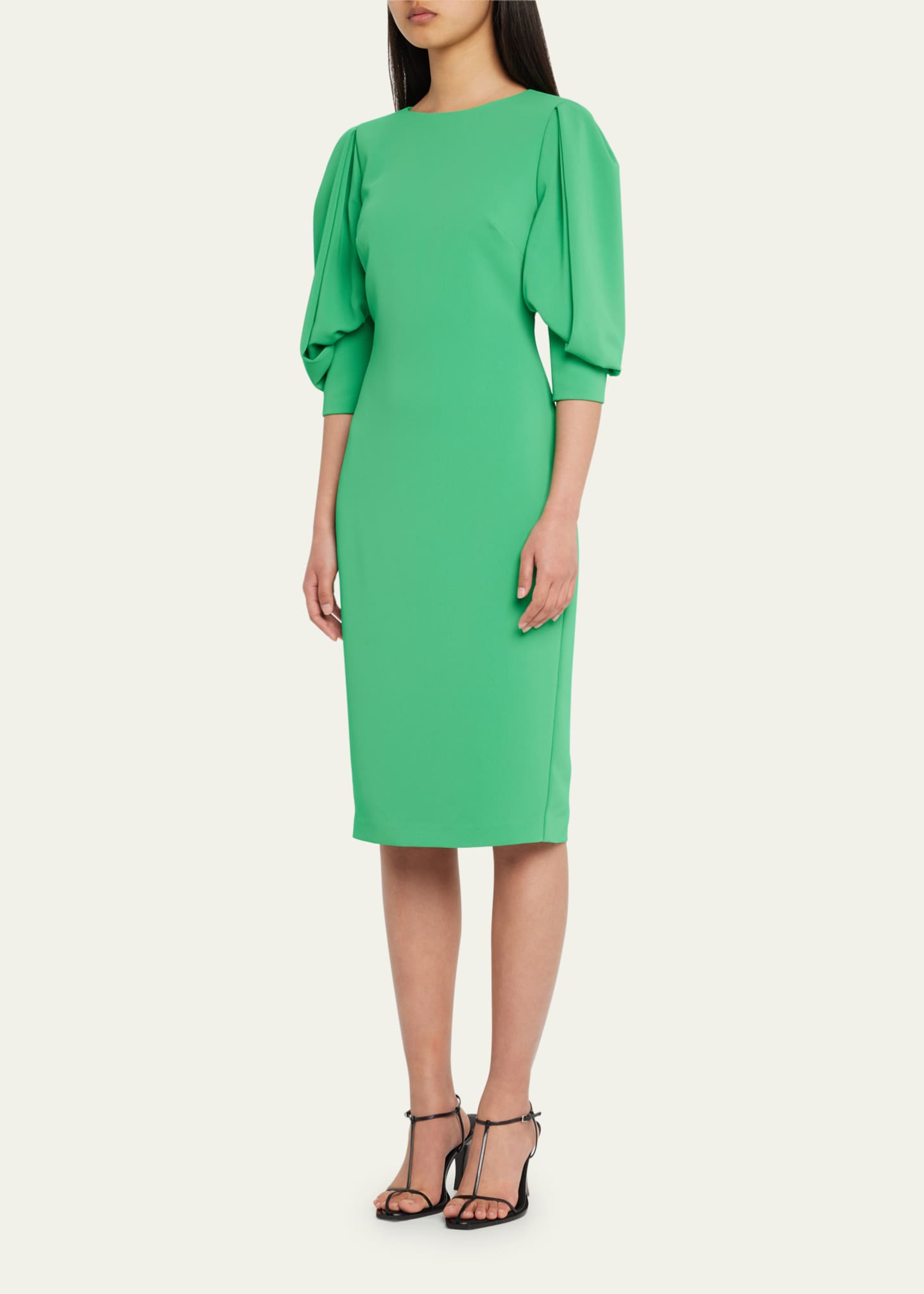 Badgley Mischka Elegant Blouson Sleeve Day Dress in Palm