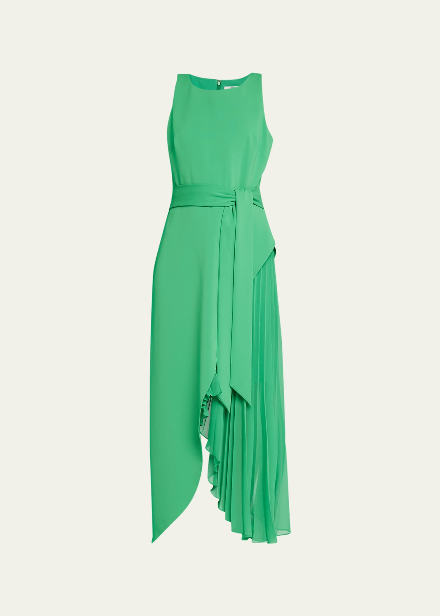 Badgley Mischka Collection Sleeveless Pleated Crepe Midi Dress