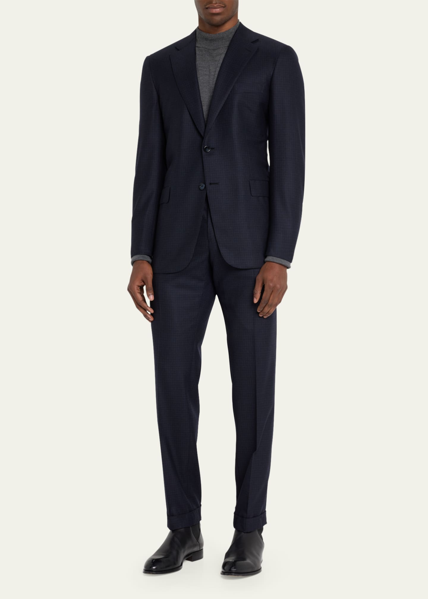 Brioni Men's Brun Wool Micro Check Suit Image 2 of 5