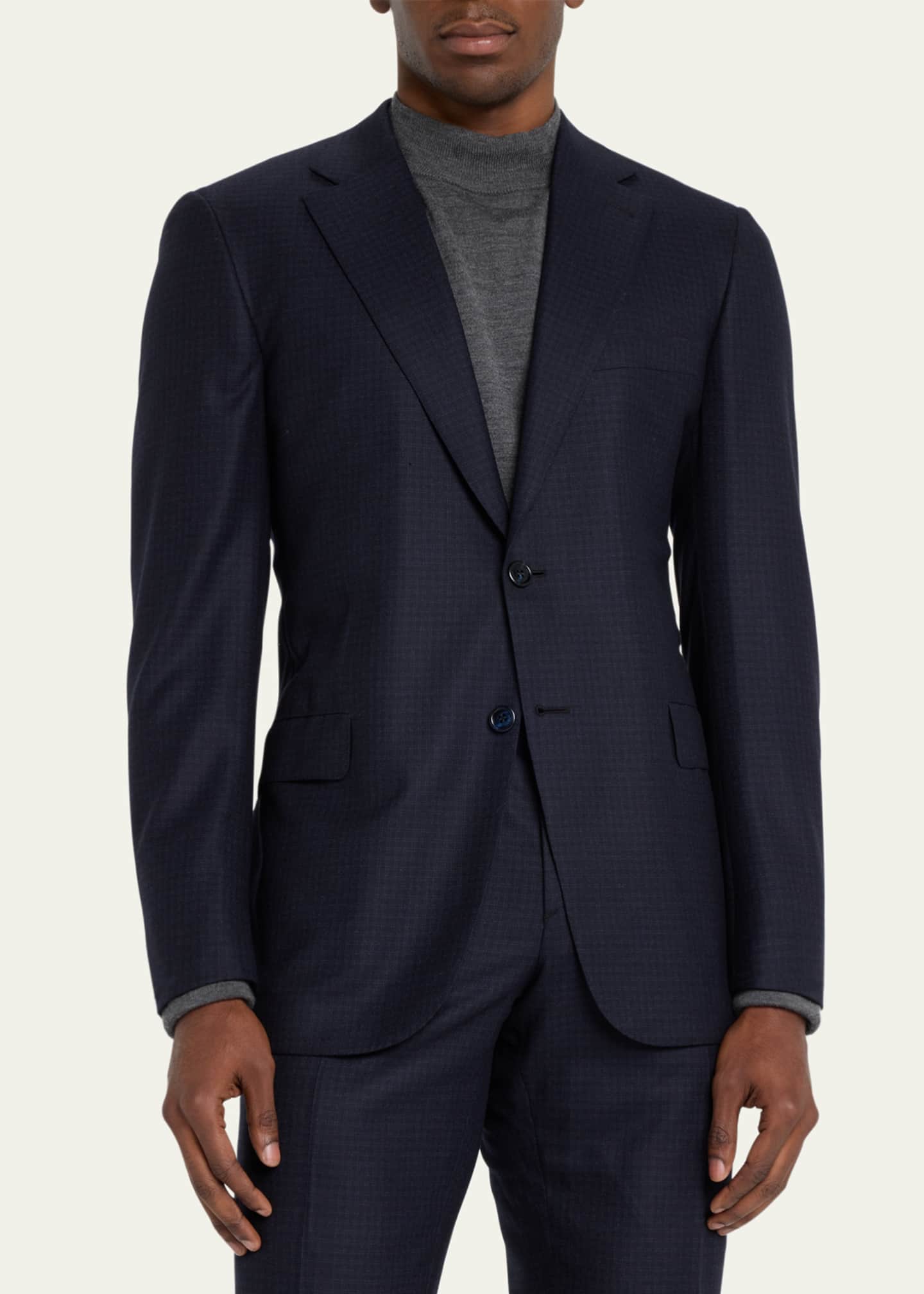 Brioni Men's Brun Wool Micro Check Suit