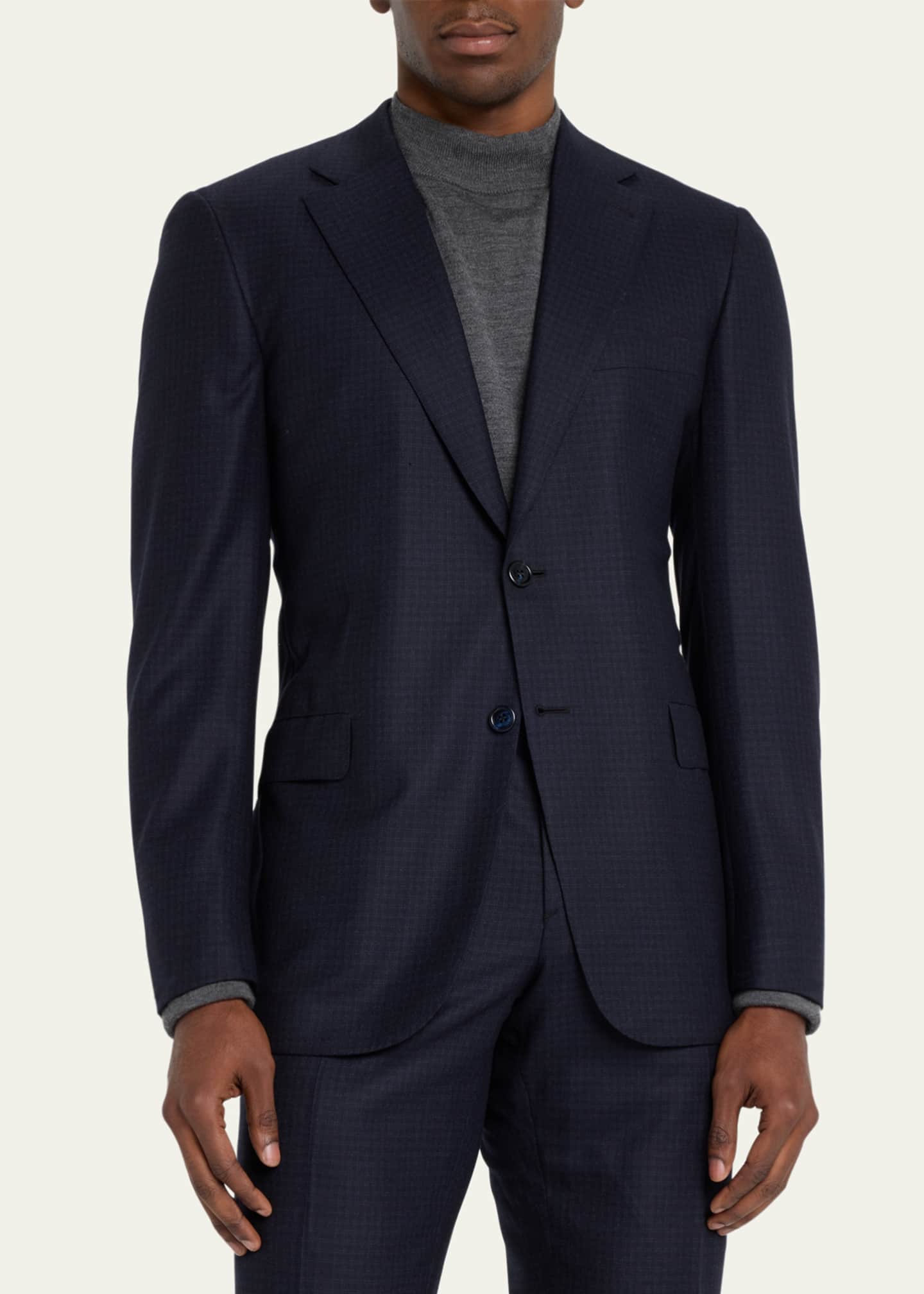 Brioni Men's Brun Wool Micro Check Suit Image 4 of 5