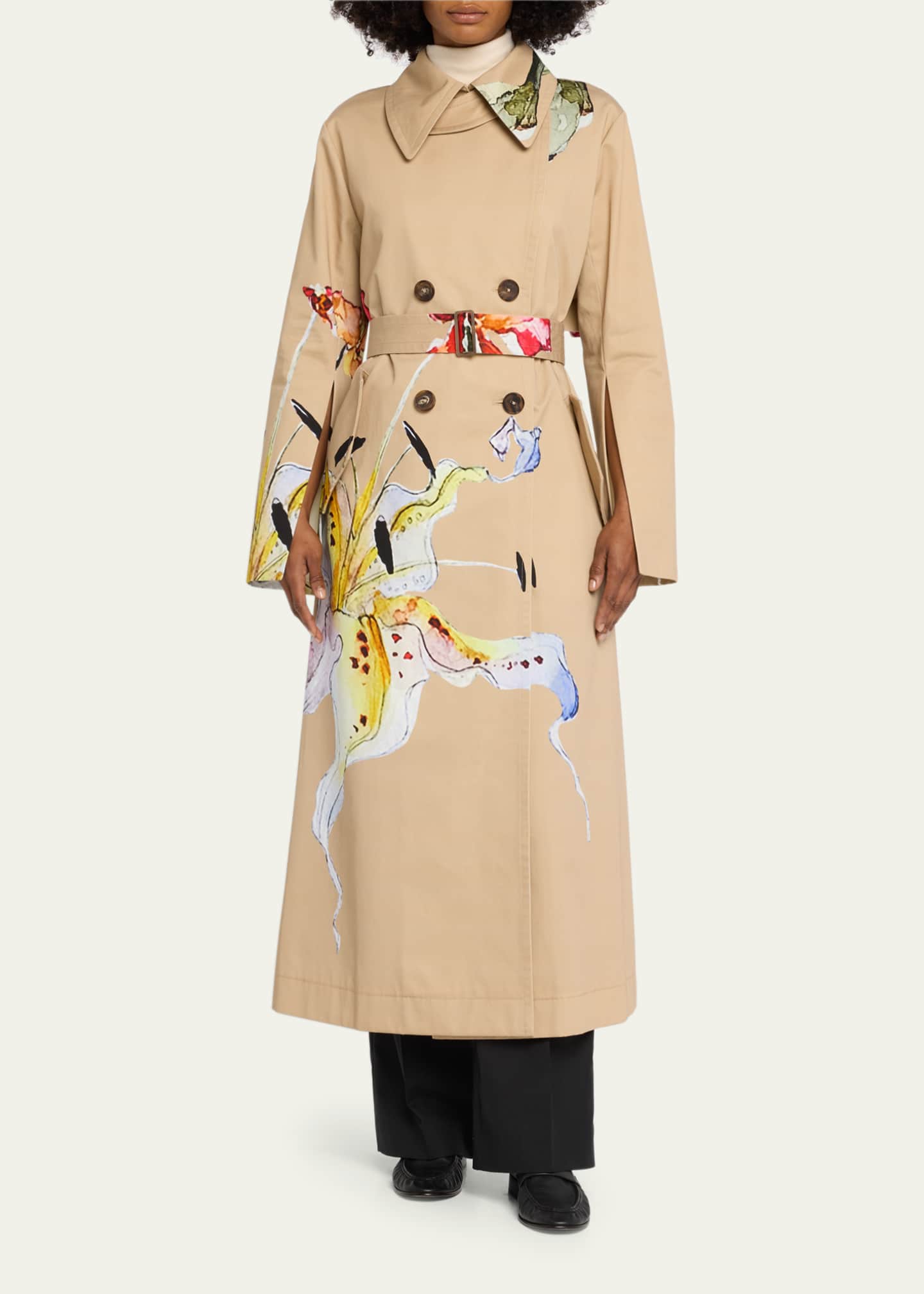 Jason Wu Collection Floral Printed Trench Coat with Tie Belt