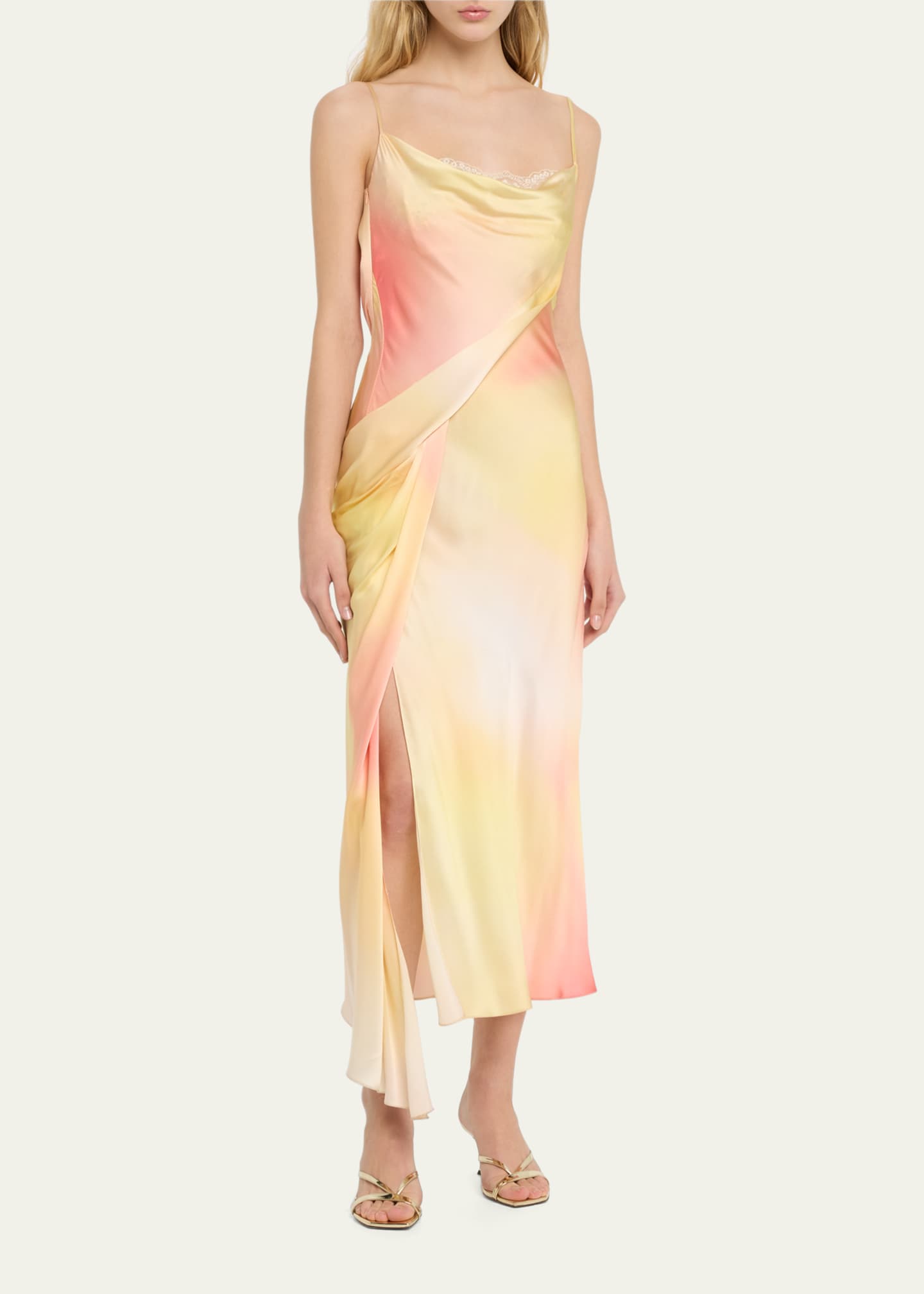 Jason Wu Collection Printed Silk Draped Charmeuse Slip Dress