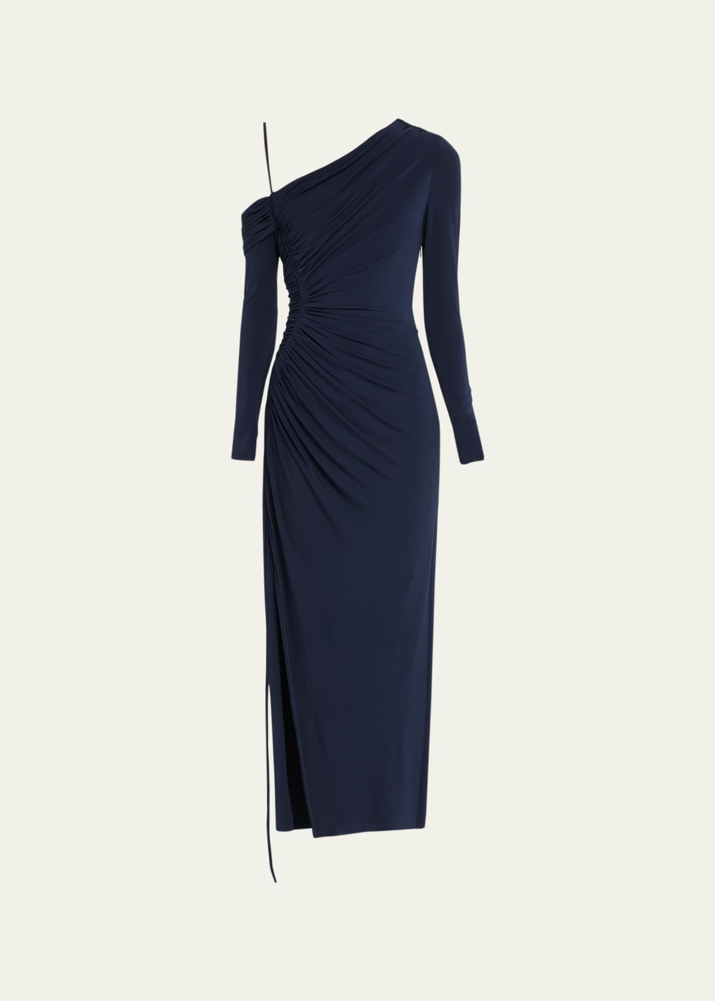 One Shoulder Jersey Midi Dress with Ruched Detail