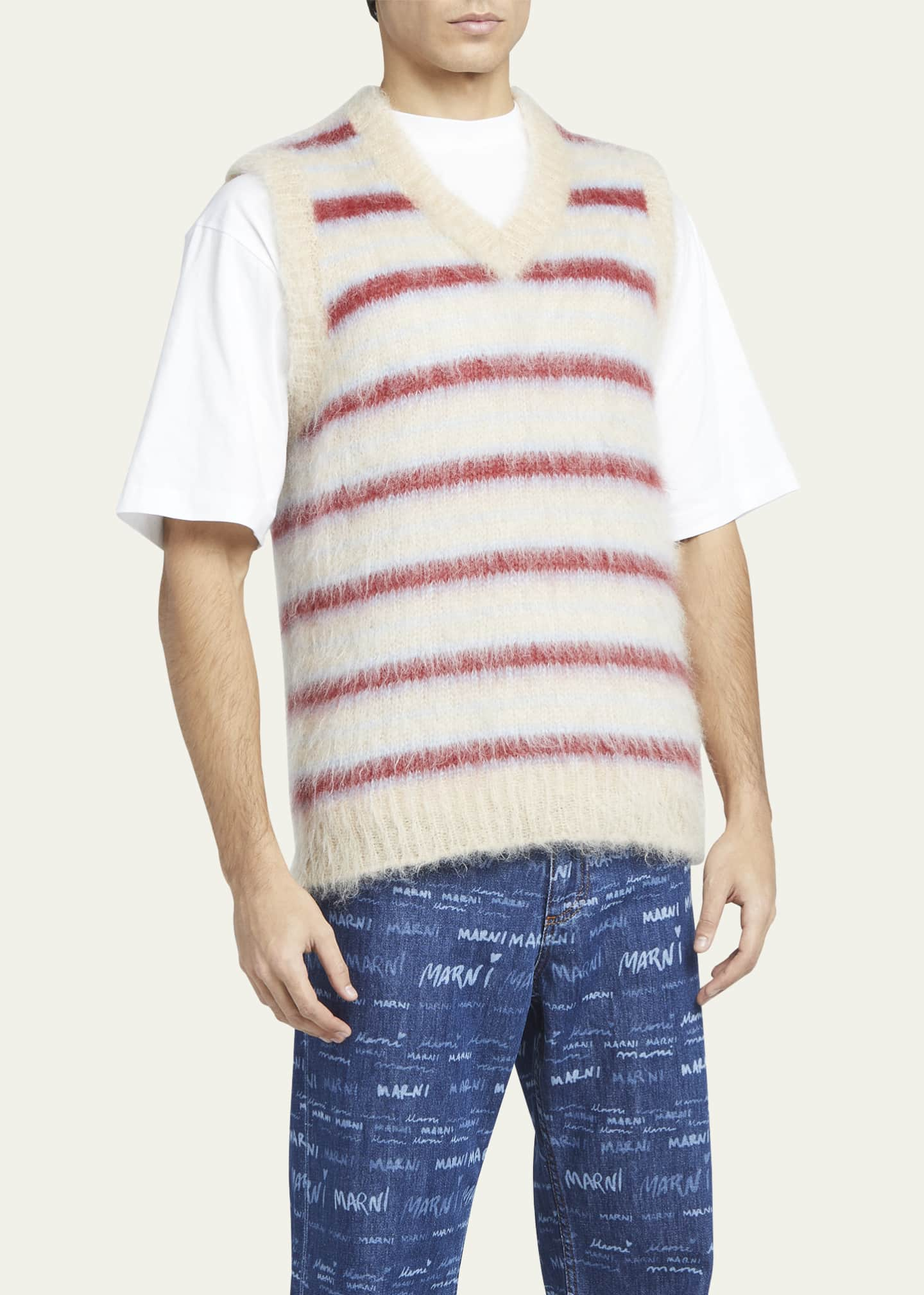 MARNI Brushed Striped Mohair-Blend Sweater Vest for Men