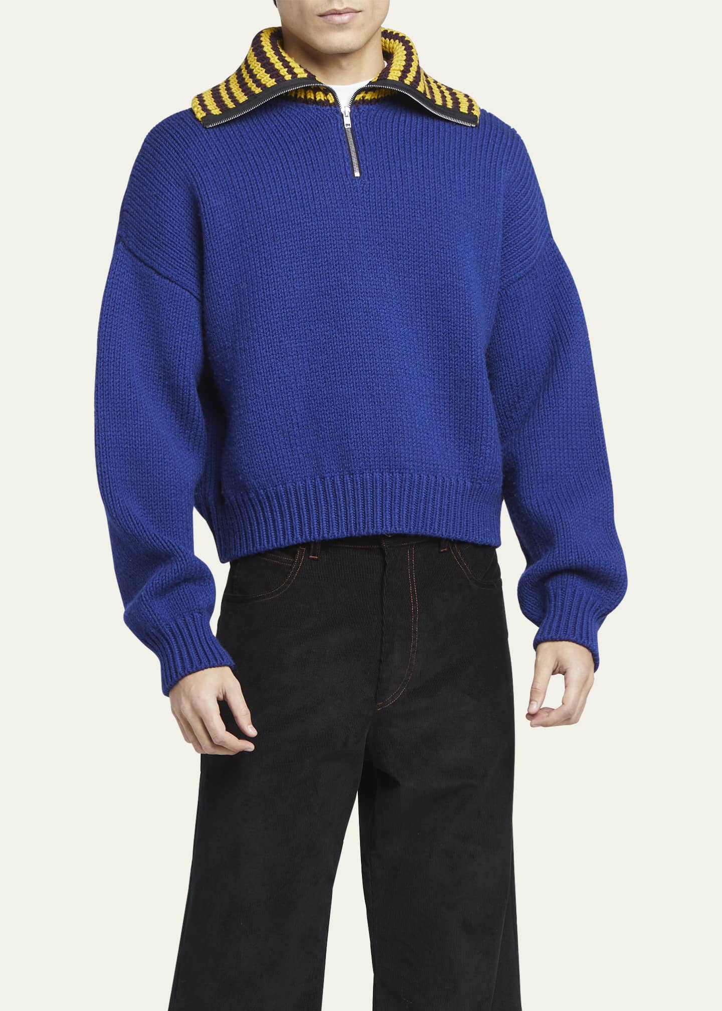 Marni Men's Wool Sweater With Sailor Foldover Collar