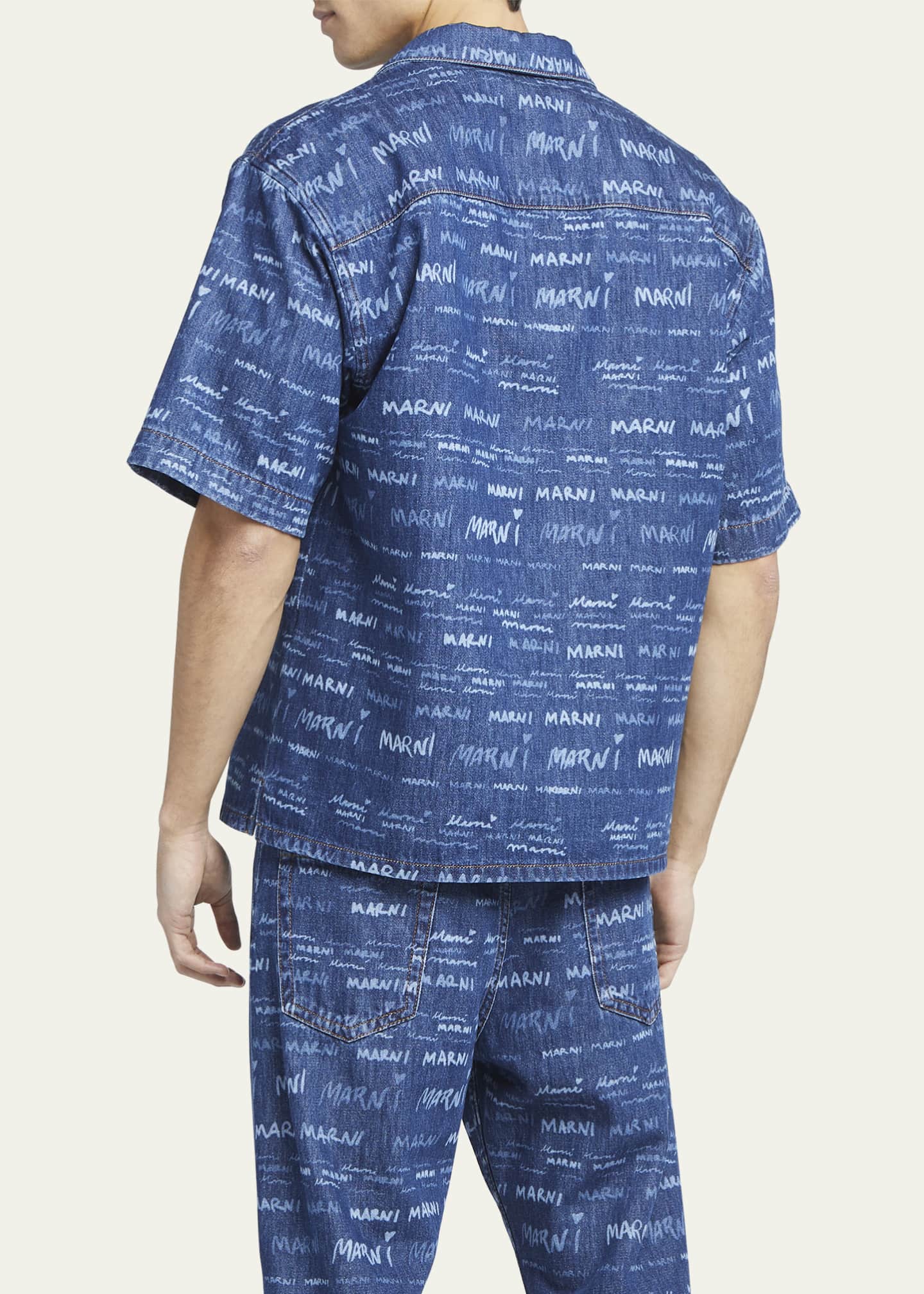 Marni Men's AlloverLogo Denim Camp Shirt Bergdorf Goodman