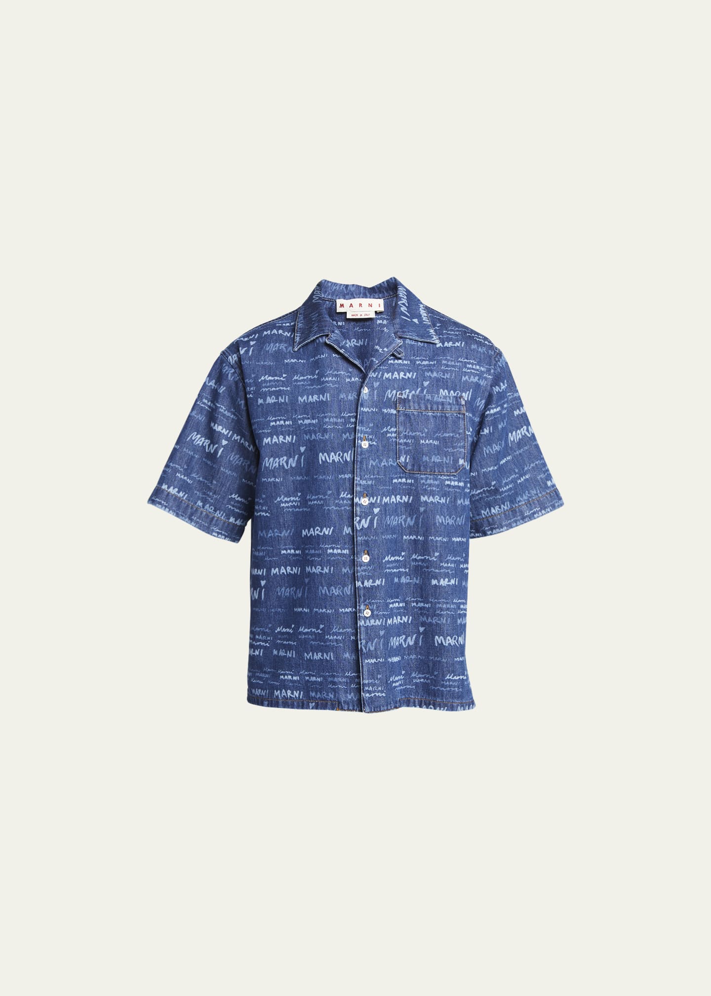 Marni Men's AlloverLogo Denim Camp Shirt Bergdorf Goodman
