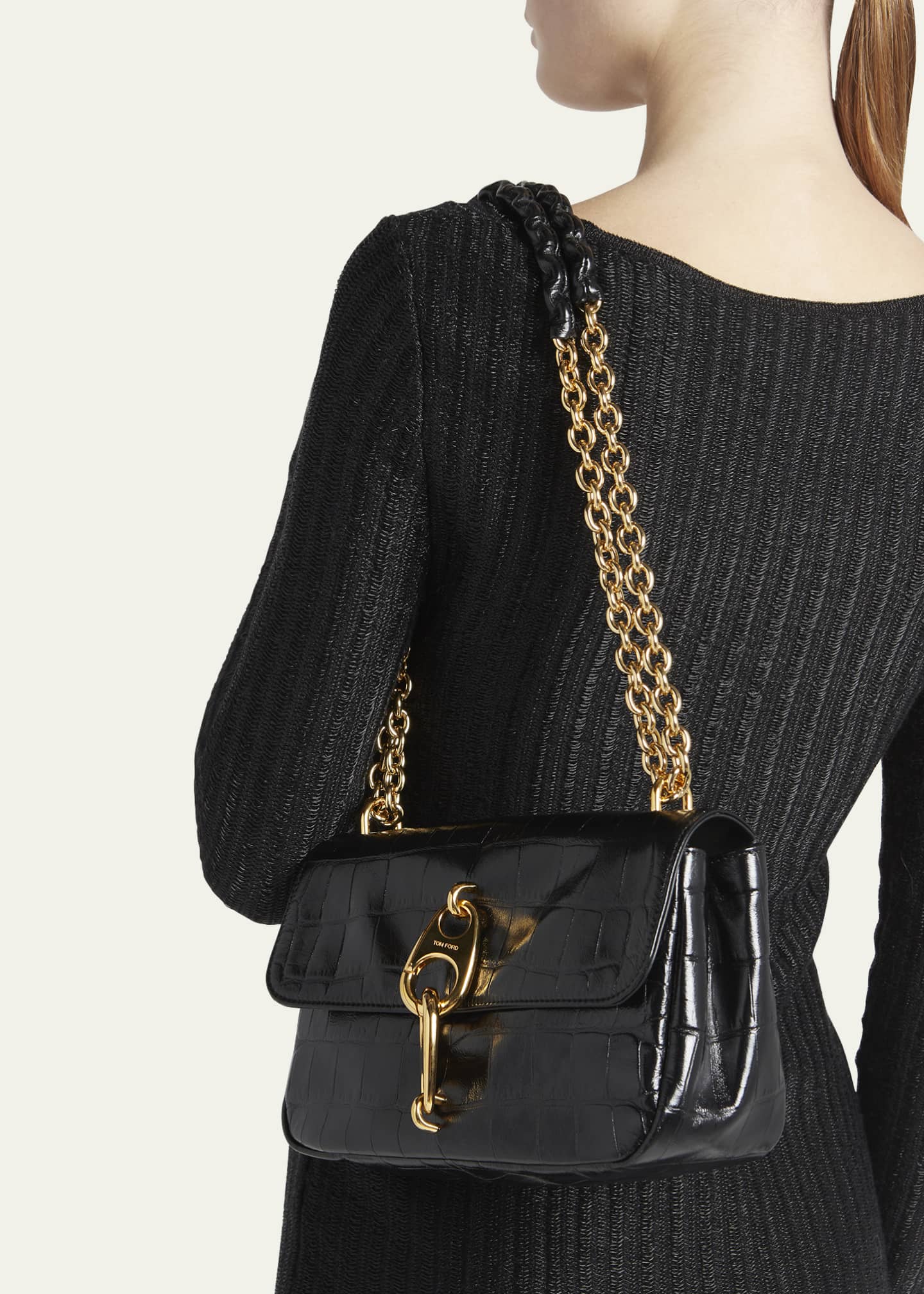 Tom Ford Carine Croc-Embossed Chain Shoulder Bag