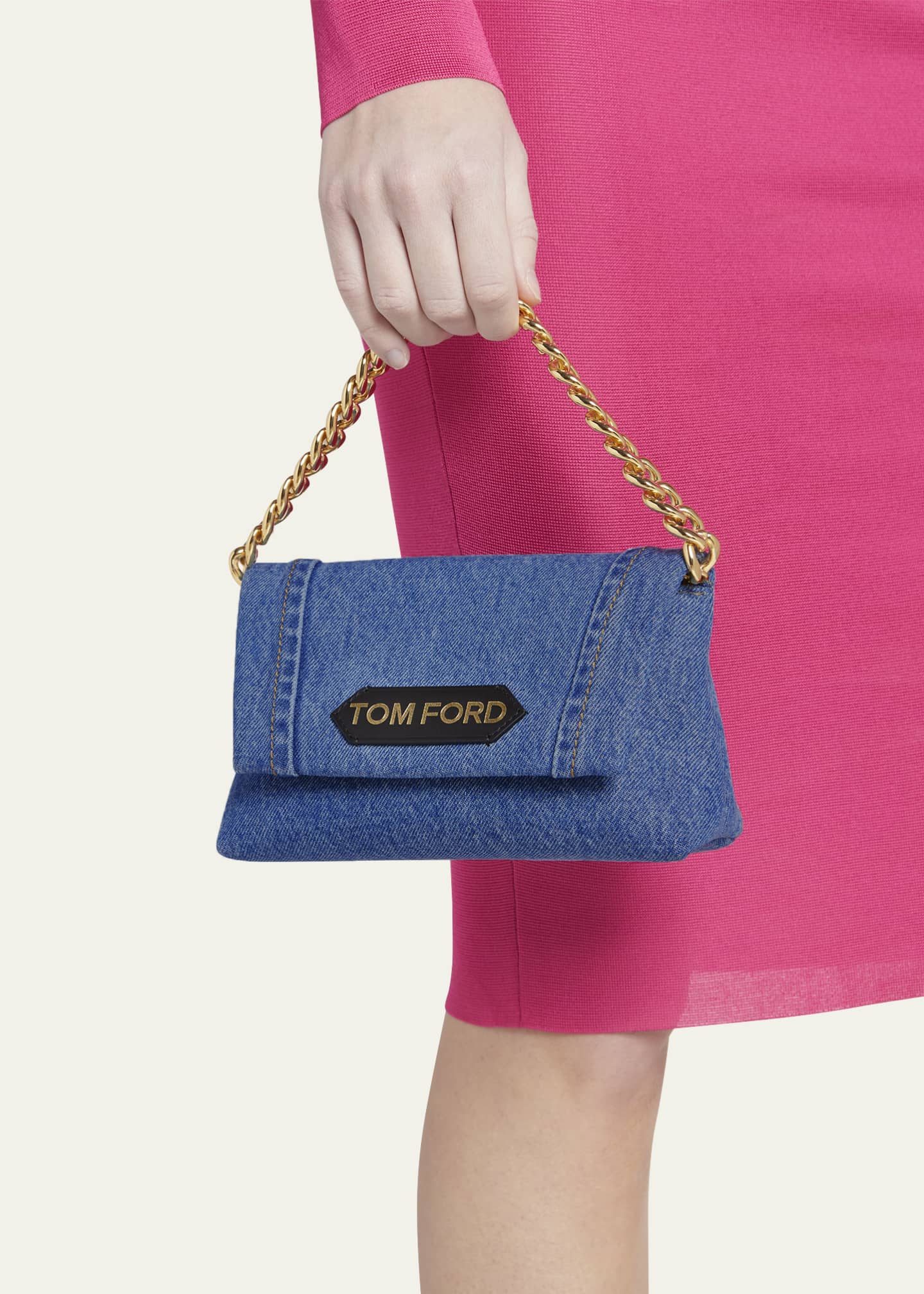 TOM FORD Label Mini Bag in Denim with Chain - Bergdorf Goodman