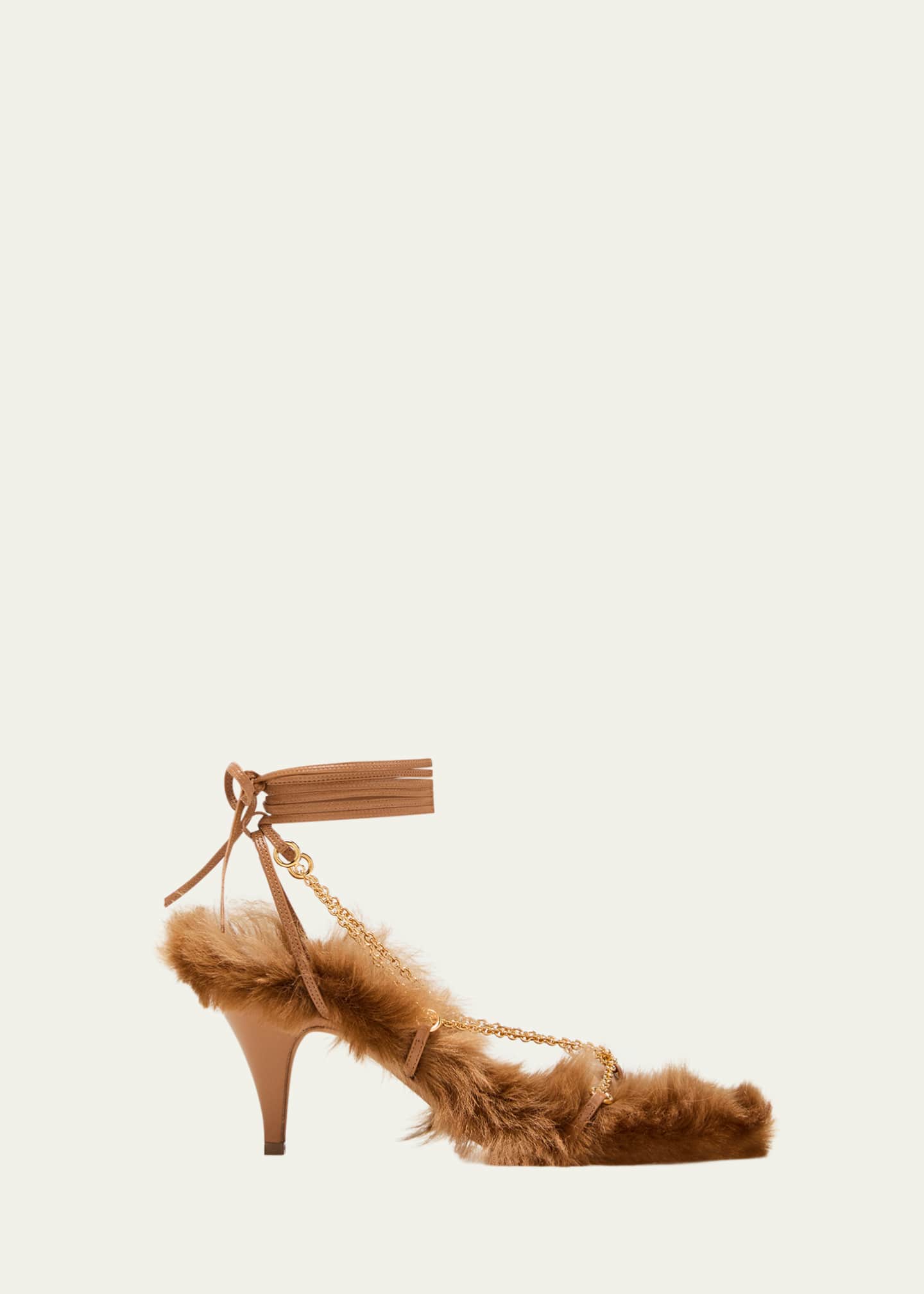 Khaite Marion Shearling Chain Ankle-Wrap Sandals - Bergdorf Goodman