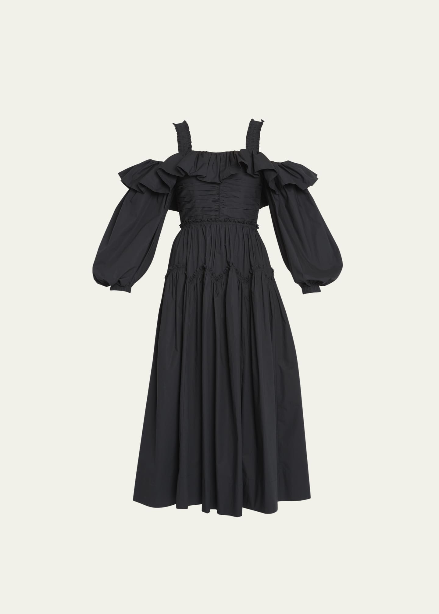 Ulla Johnson Caprice Ruffled Cotton Poplin Cold-Shoulder Midi Dress ...