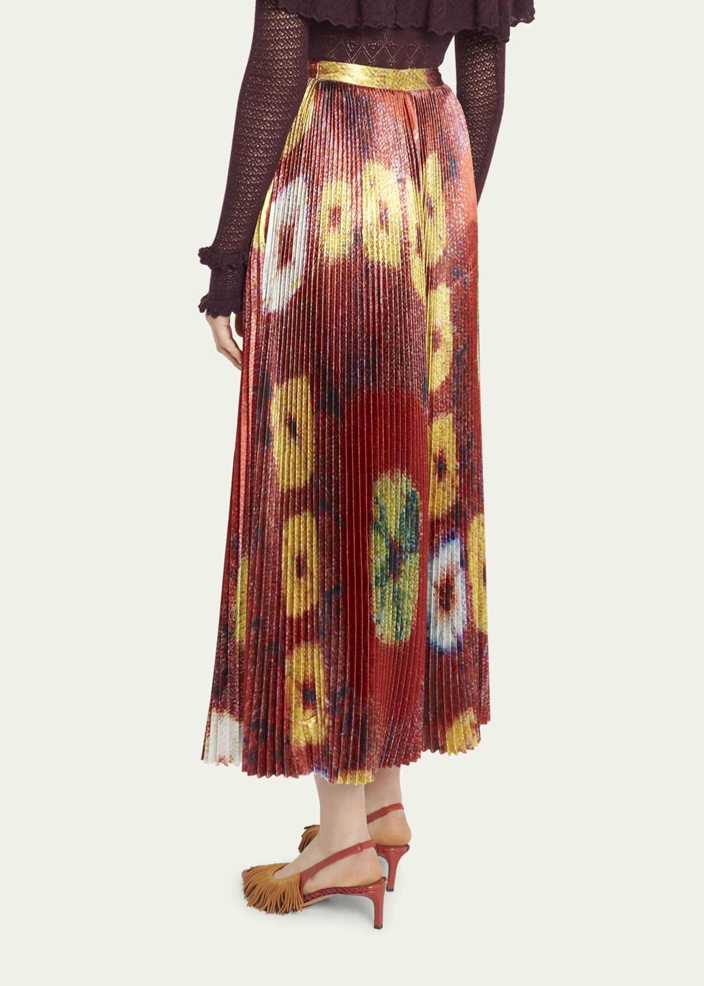 Ulla Johnson Rami Shiny Pleated Floral Satin Midi Skirt - Bergdorf Goodman