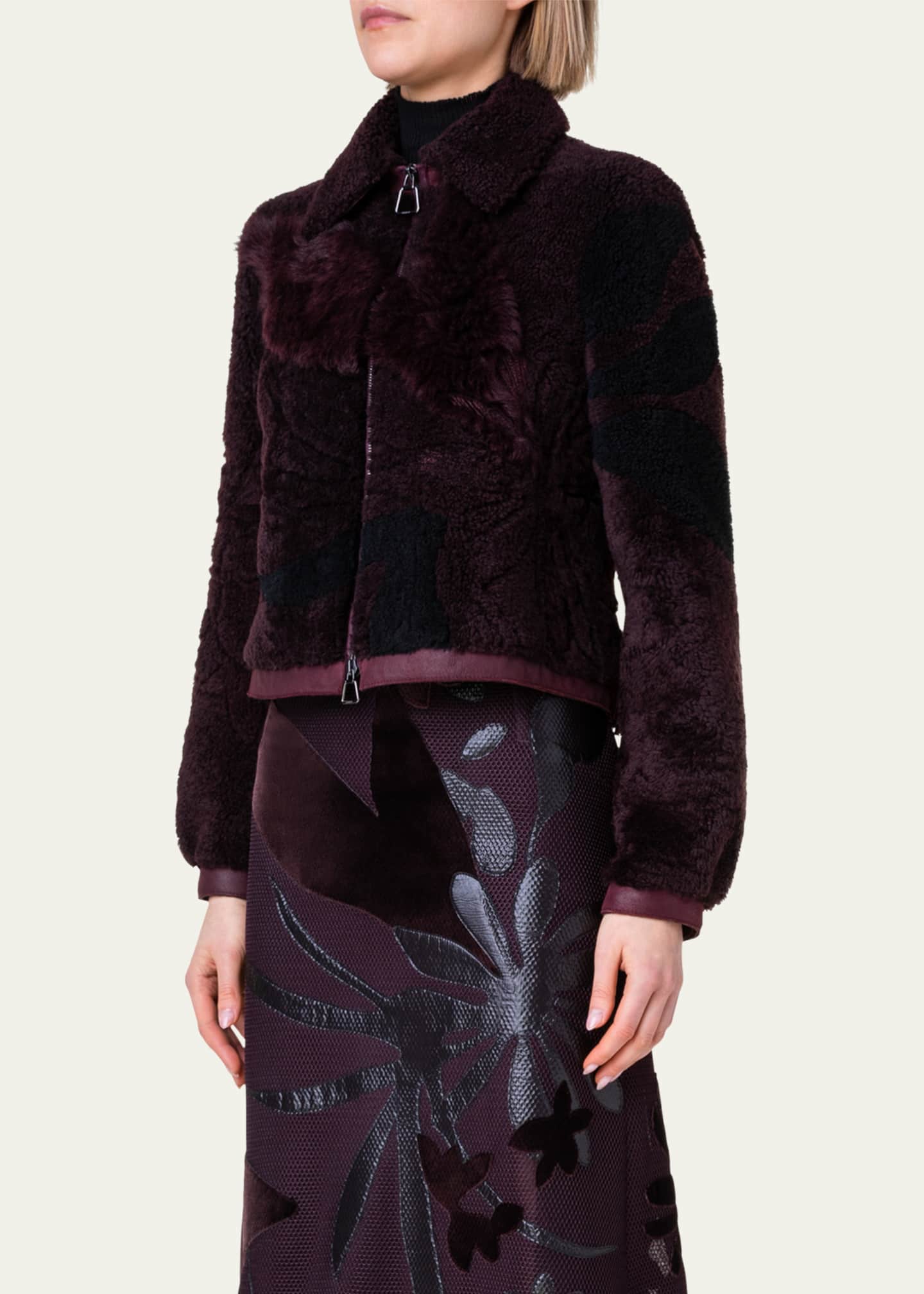 Akris Shearling Short Jacket with Flower Patchwork Details - Bergdorf  Goodman