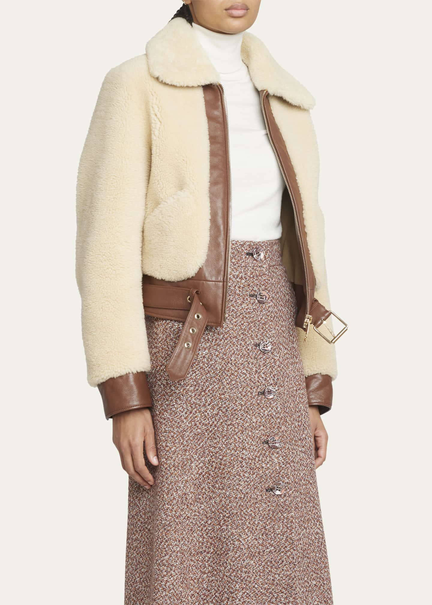 Akris Shearling Short Jacket with Flower Patchwork Details