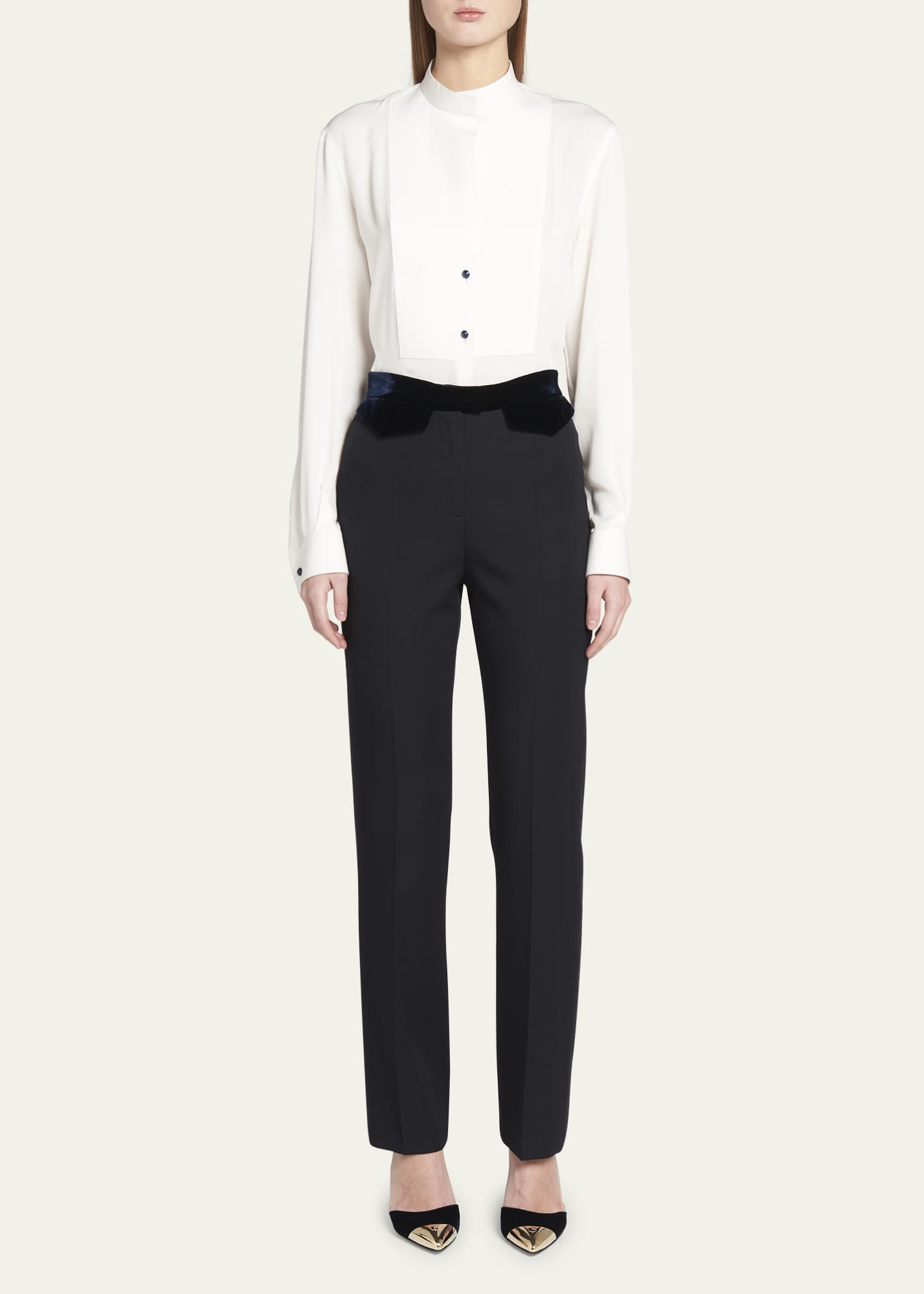 Giorgio Armani Wool Tuxedo Pants with Velvet Details Bergdorf