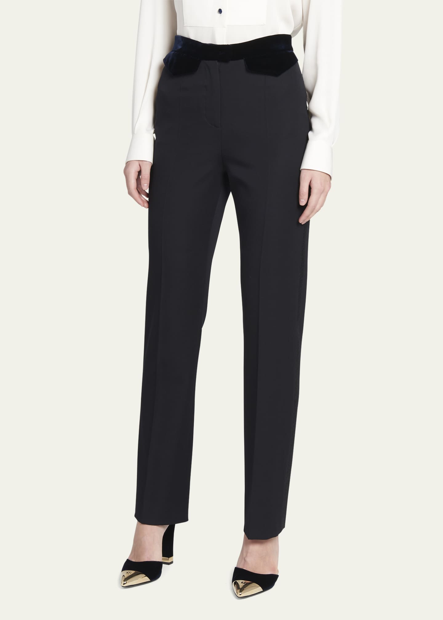 Giorgio Armani Wool Tuxedo Pants with Velvet Details - Bergdorf Goodman