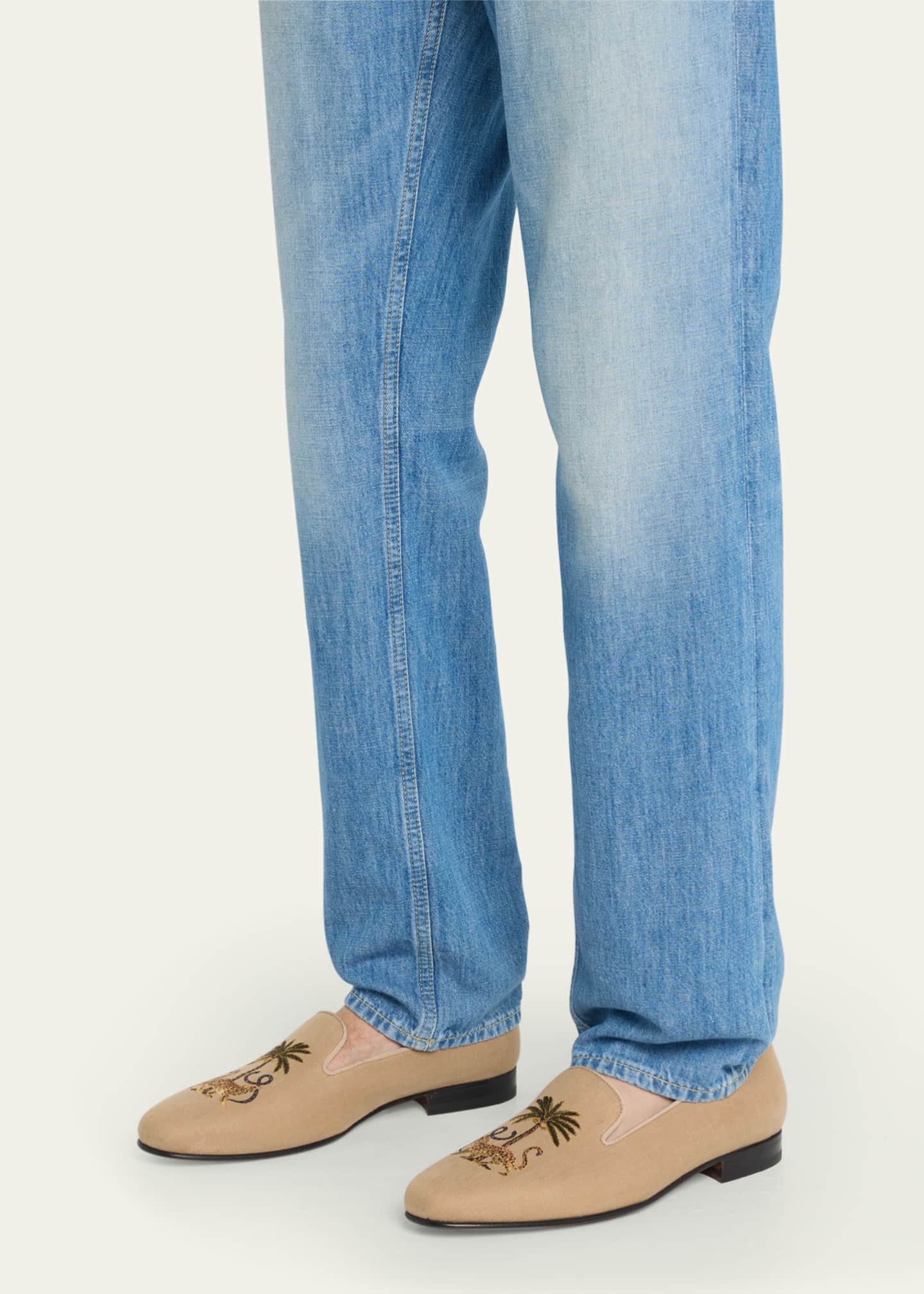 Ralph Lauren Purple Label Men's Alonzo Embroidered Jaguar Linen Loafers