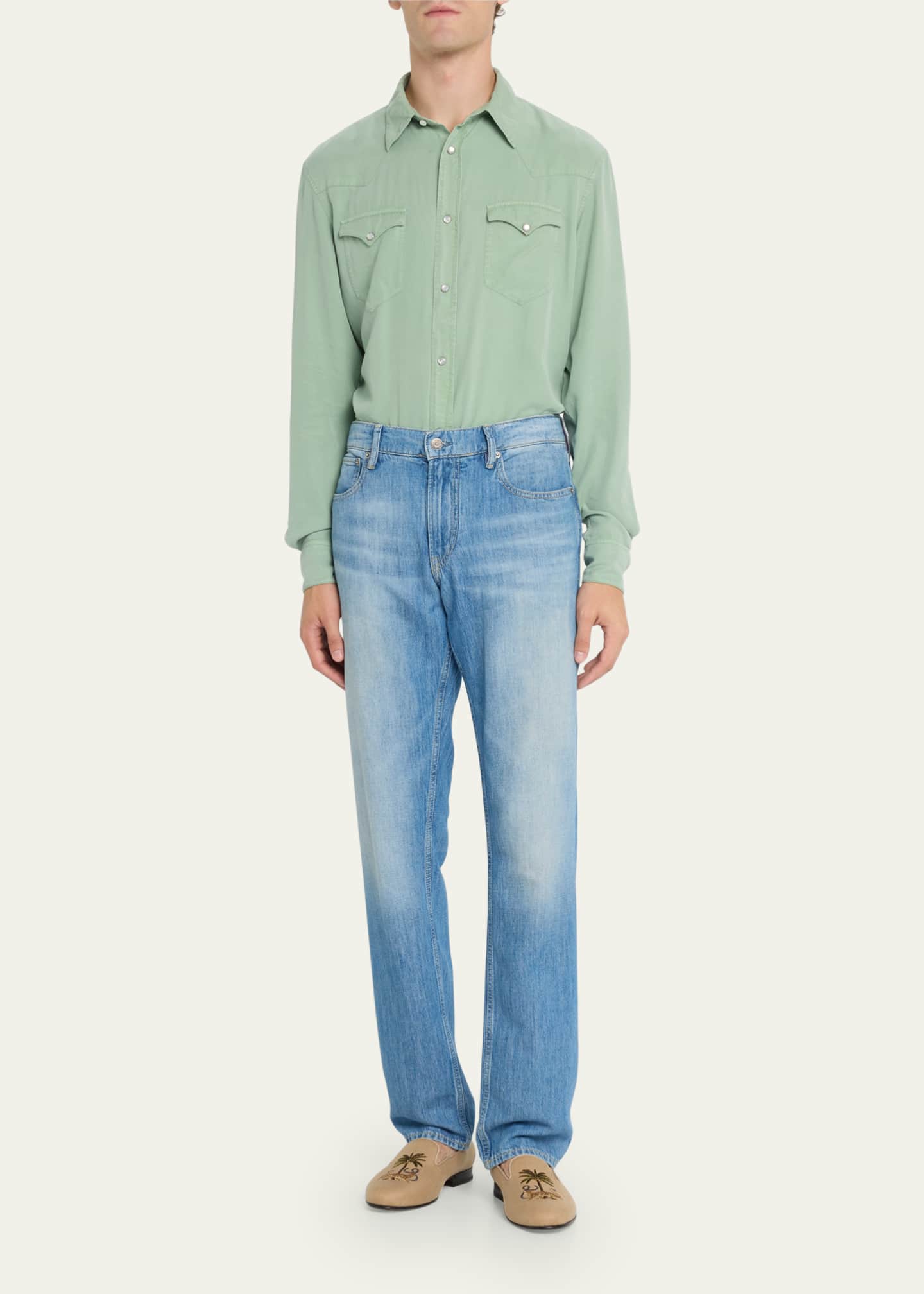 Ralph Lauren Purple Label Men's Alonzo Embroidered Jaguar Linen Loafers